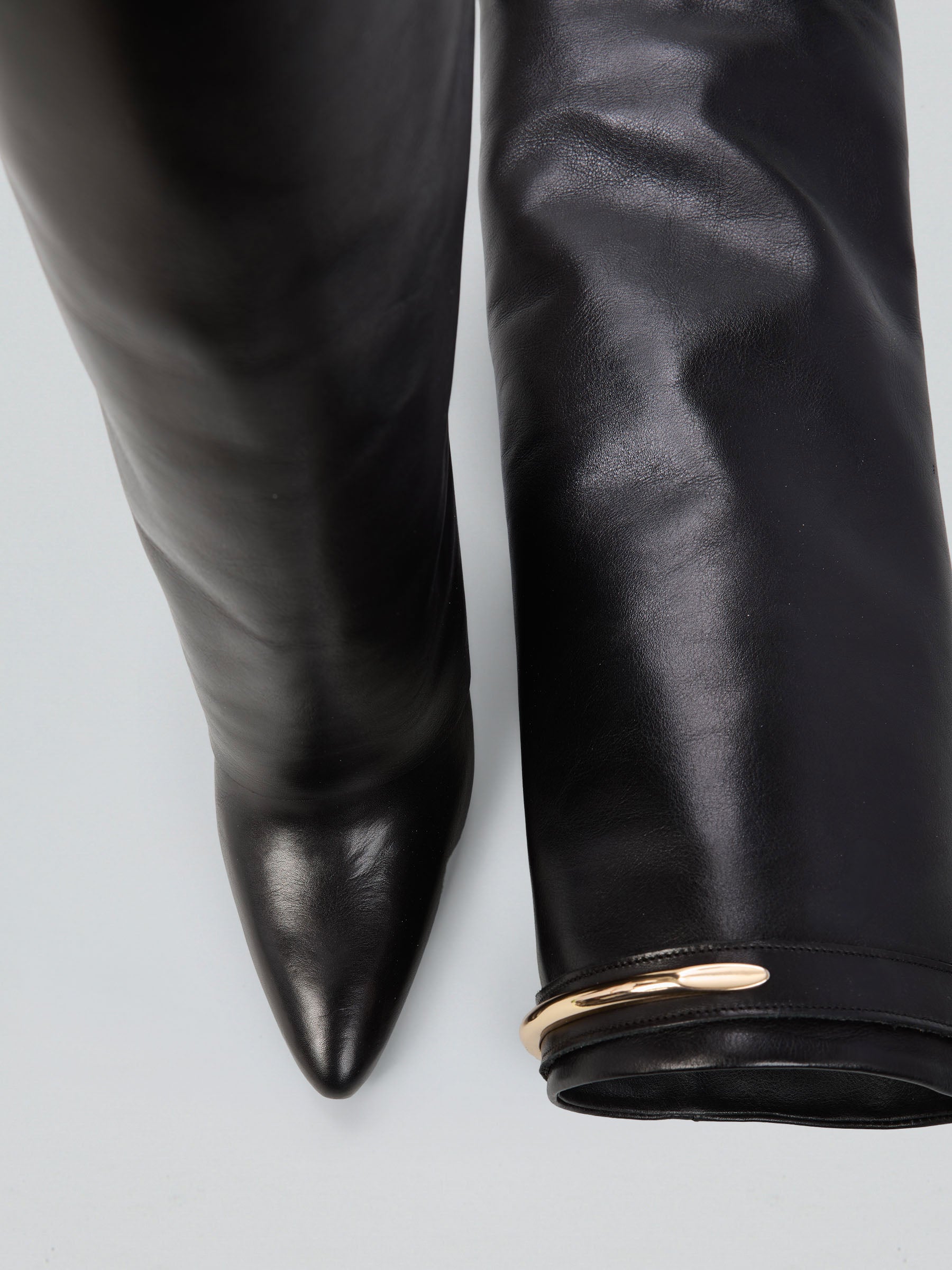 Ovyè Stivali in Pelle Neri Zeppa 9cm Dettaglio Oro 38