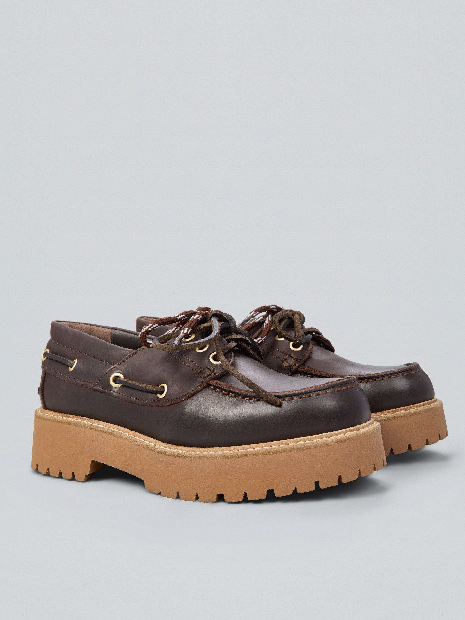 Ovyè Mocassini barca pelle cioccolato tacco 4 cm