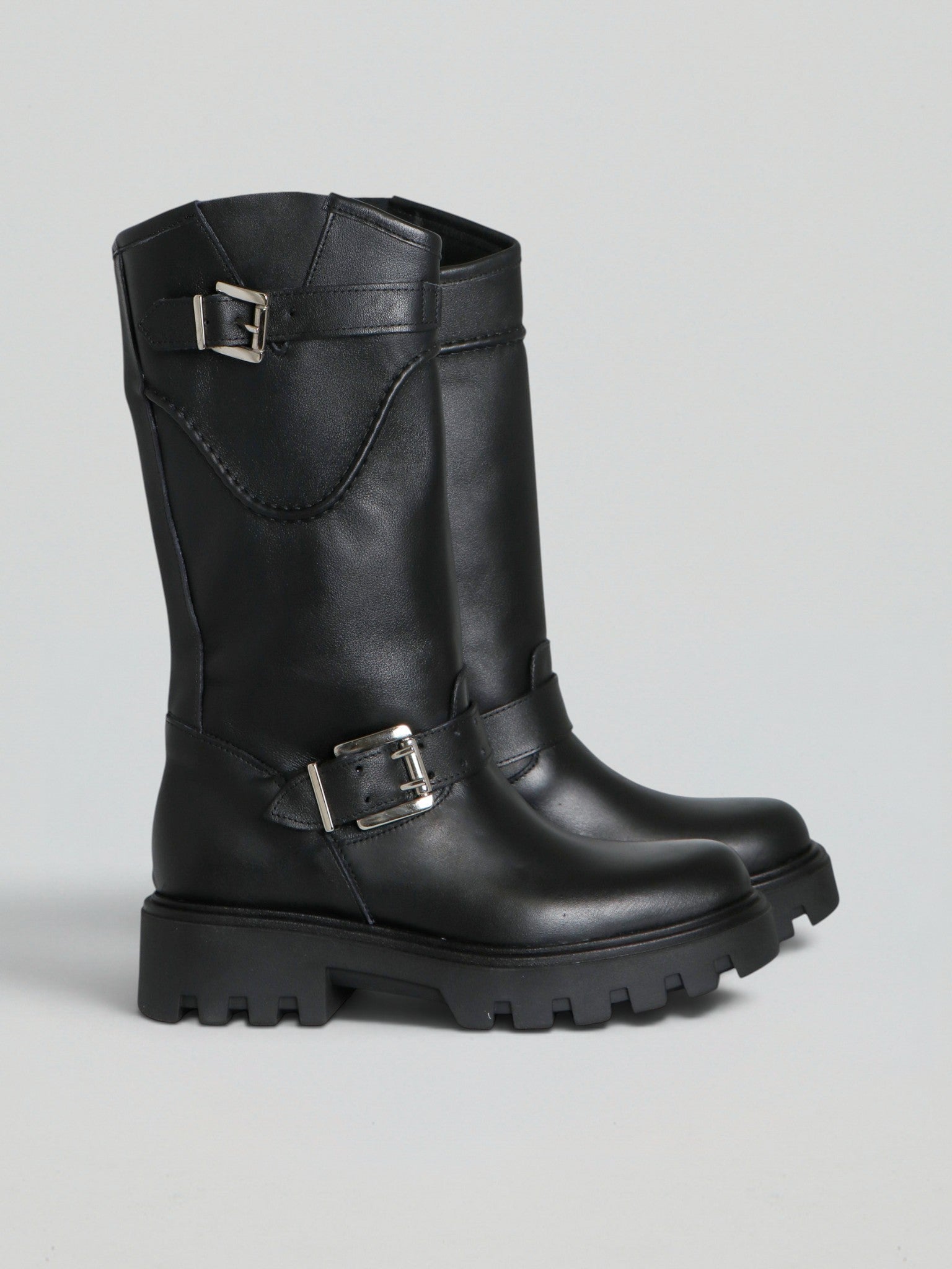 Ovyè Stivali biker pelle nero anfibi tacco 5 cm