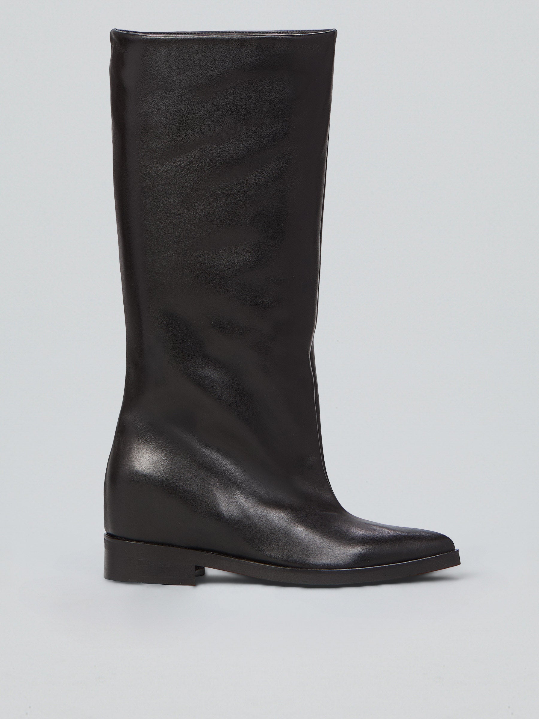 Ovyè Stivali con tacco pelle nero zeppa interna 3 cm