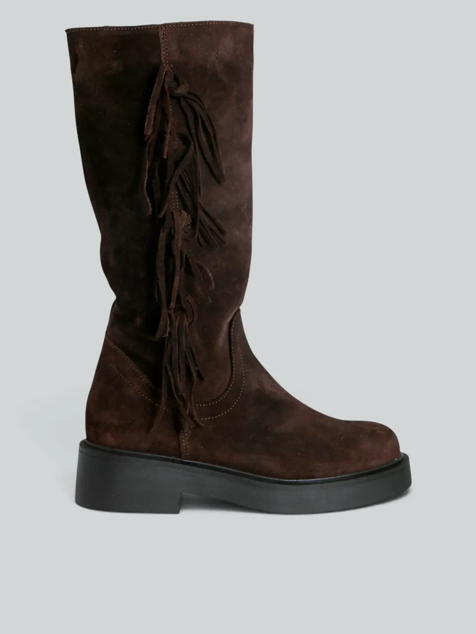 Ovyè Stivali con Tacco stivali camoscio moro frange tacco 4 cm