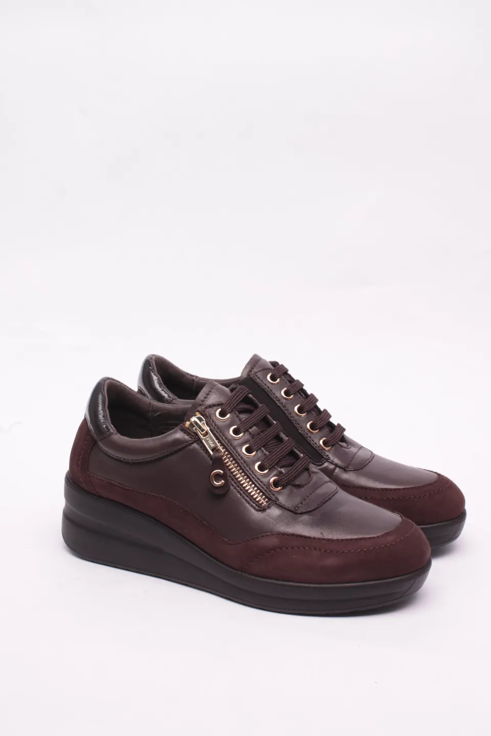 Cinzia Soft Sneakers Scarpa Donna Pelle Marrone Tacco 3 cm