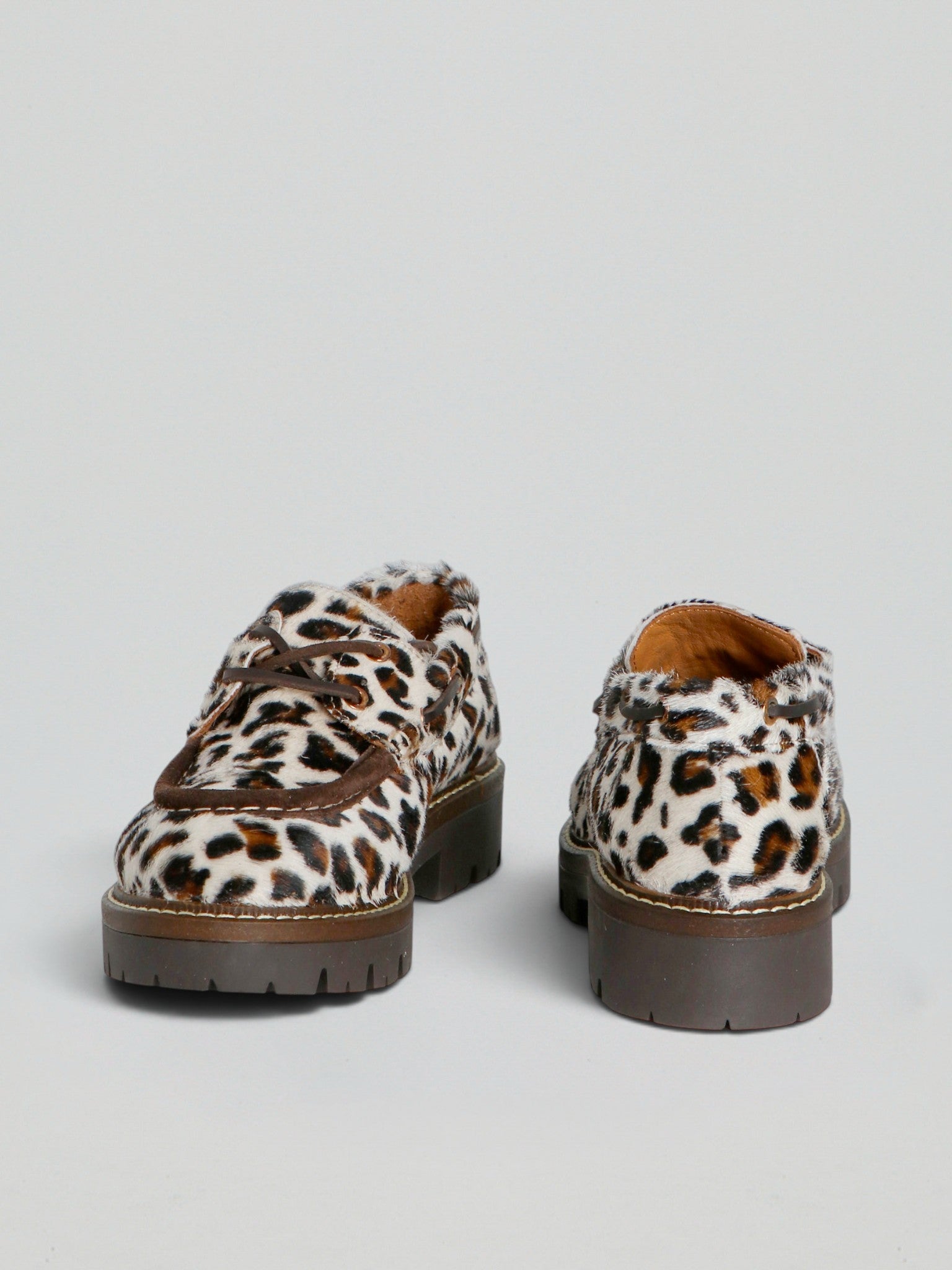 Ovyè Mocassini stringati cavallino leopardato 38 suola 3 cm
