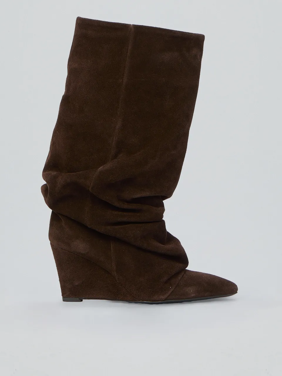 Ovyè Stivali in camoscio arricciati stivali moro zeppa 7 cm