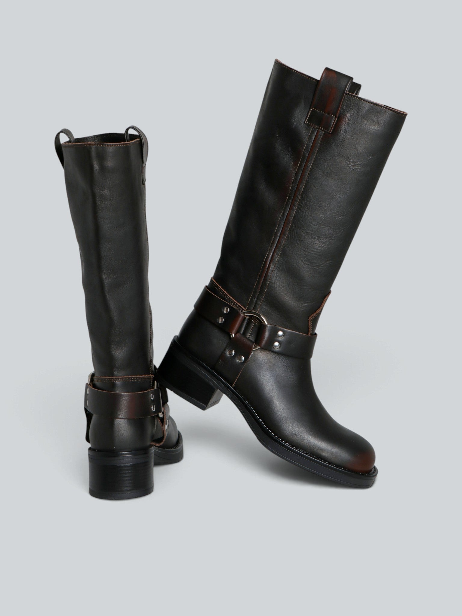 Ovyè Biker in pelle anfibi marroni tacco 4 cm