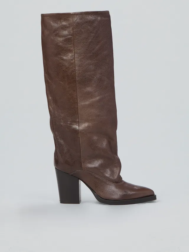Ovyè Stivali in Pelle Carbonio Tacco 8cm 38