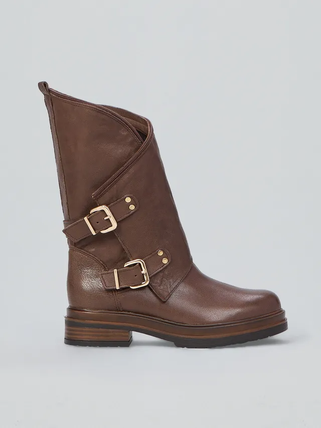 Ovyè Stivali pelle cioccolato zip fibbie tacco 3 cm