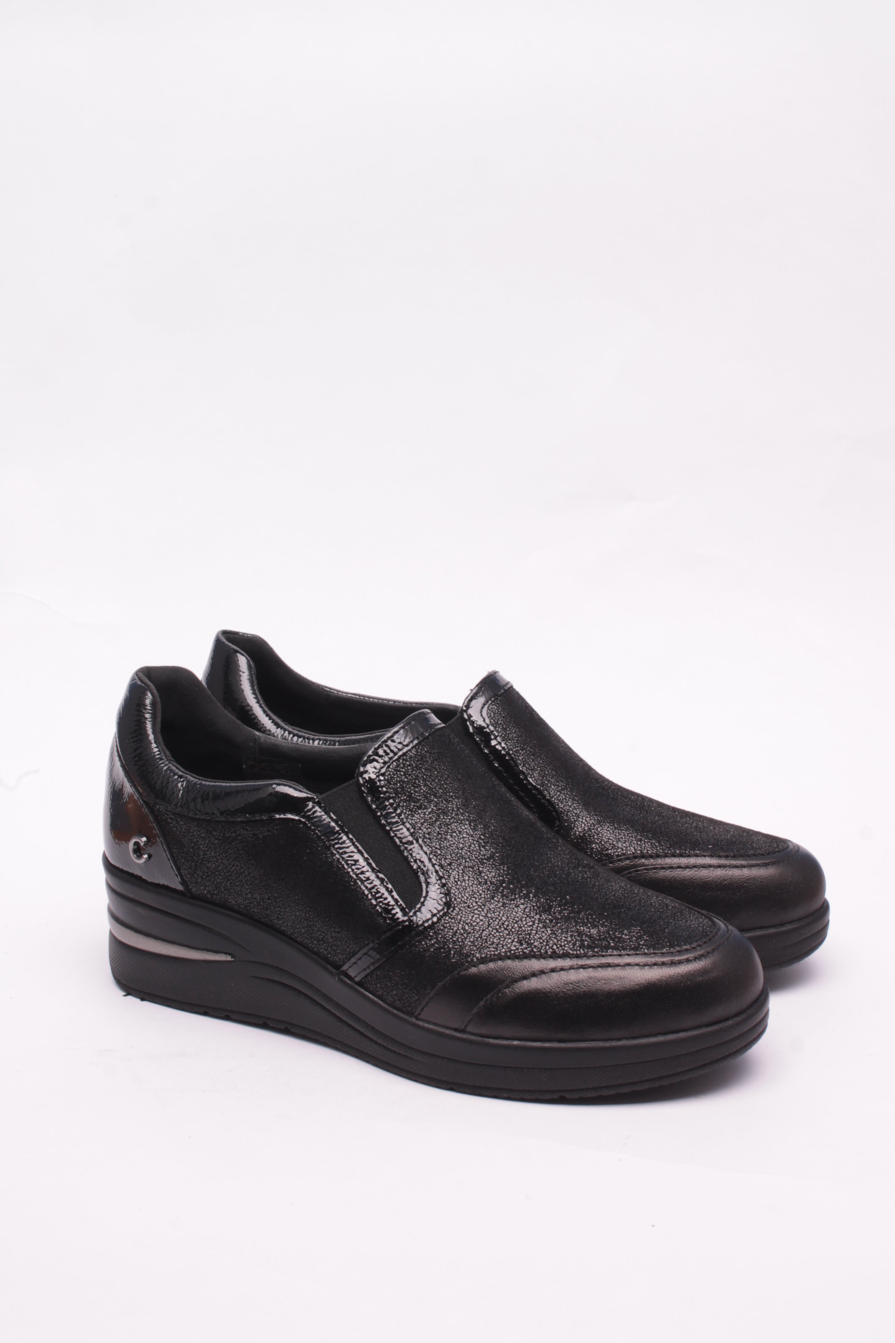Cinzia Soft Sneakers Scarpa Pelle Black Tacco 3 cm