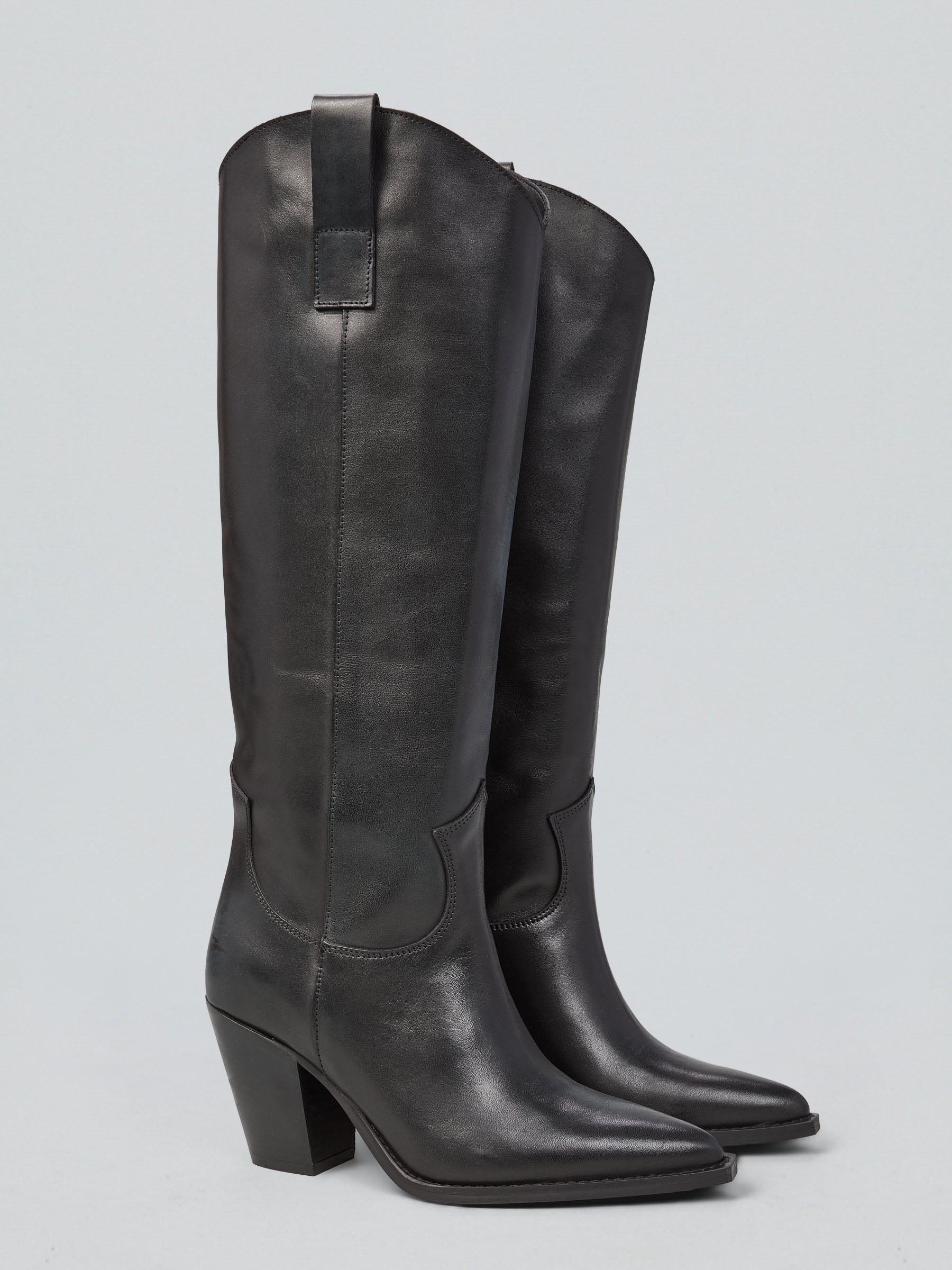 Ovyè Stivali con tacco texani pelle neri tacco 8 cm