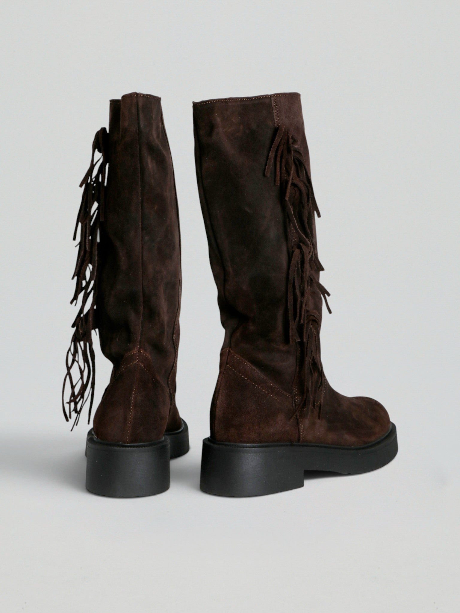 Ovyè Stivali con Tacco stivali camoscio moro frange tacco 4 cm