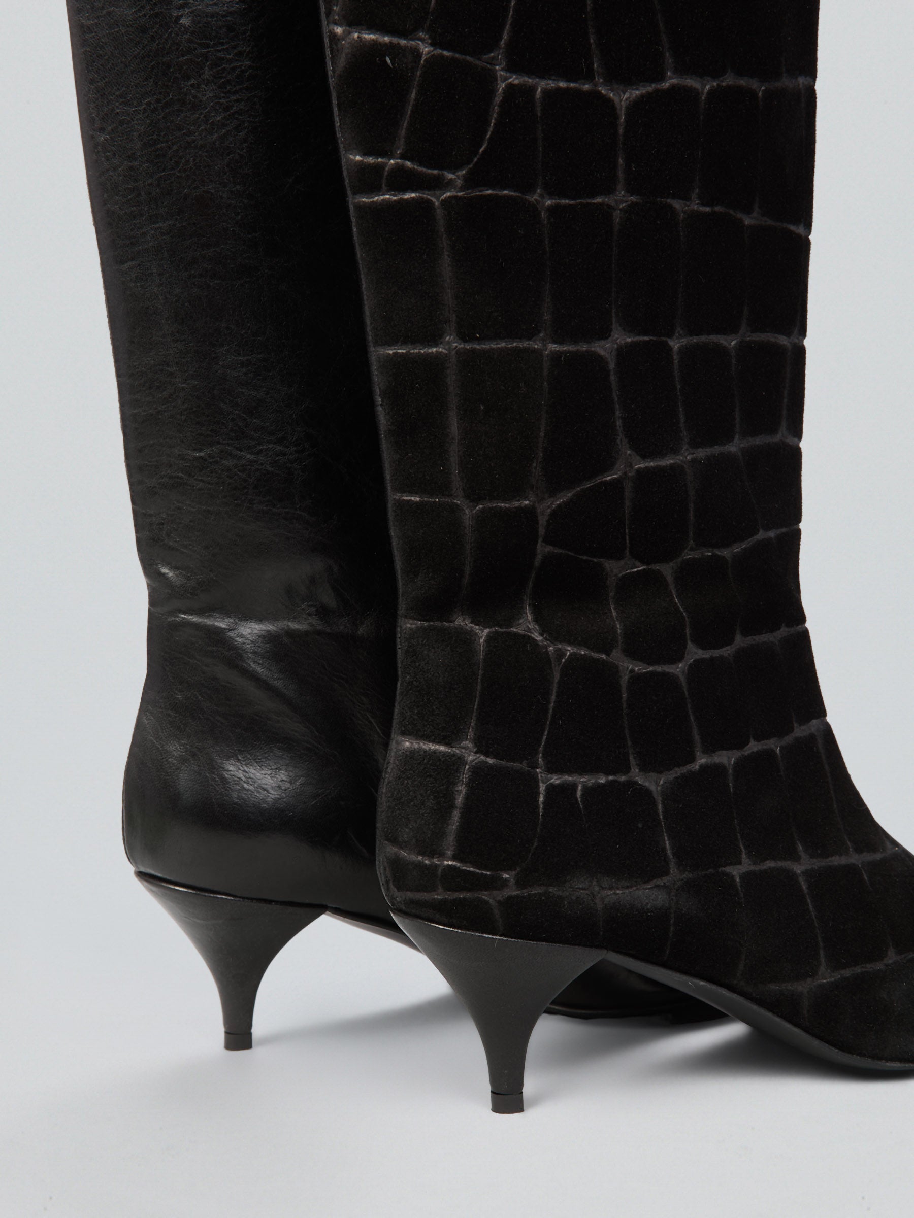 Ovyè Stivali pelle camoscio cocco nero tacco 6 cm
