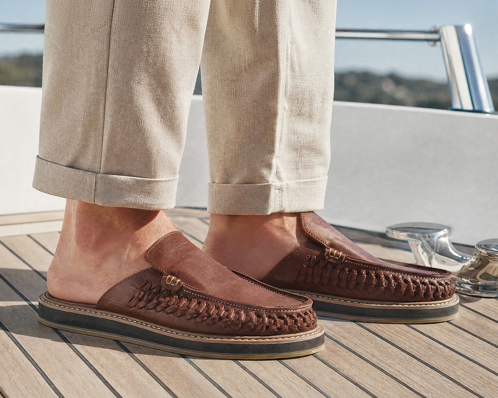 Sanuk You Got My Back Woven mule uomo Brown pelle intrecciata