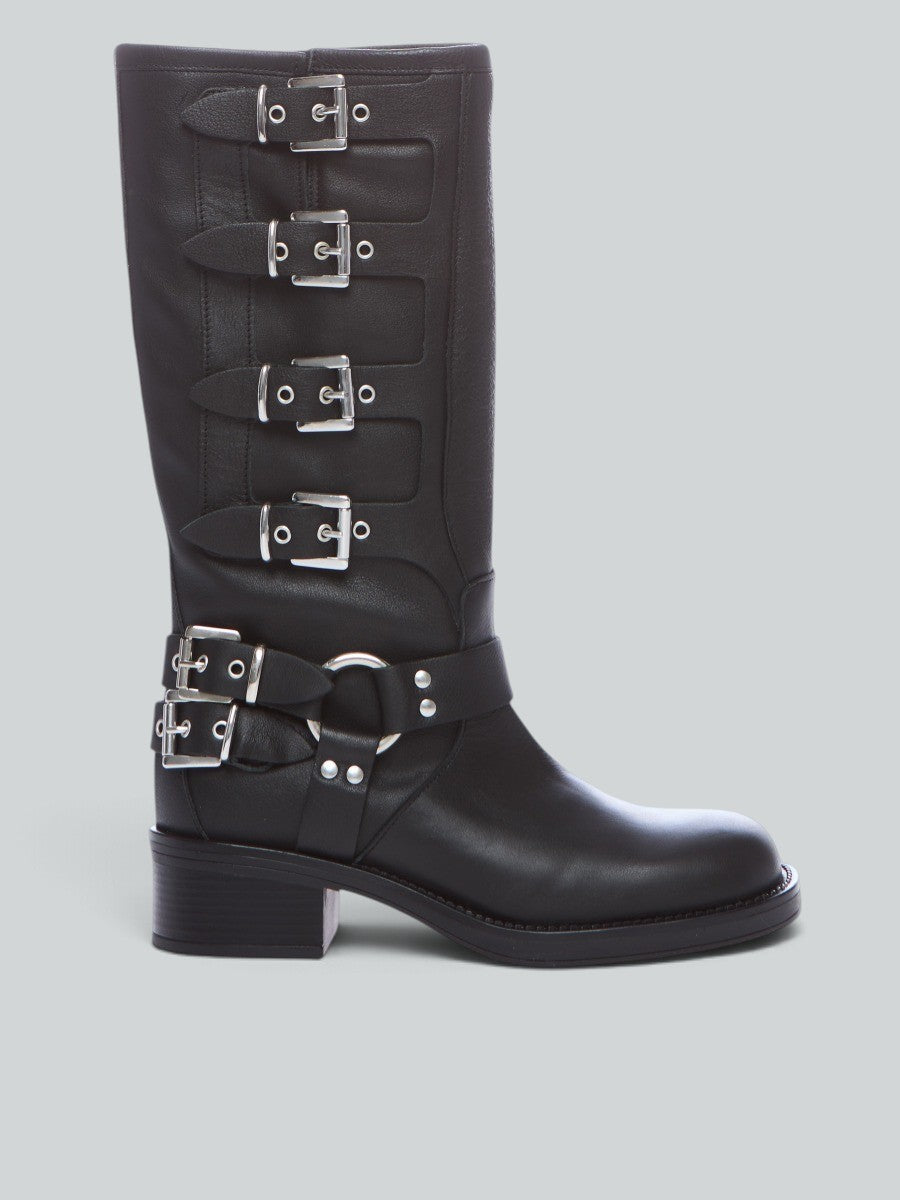Ovyè Biker pelle neri fibbie tacco 5 cm