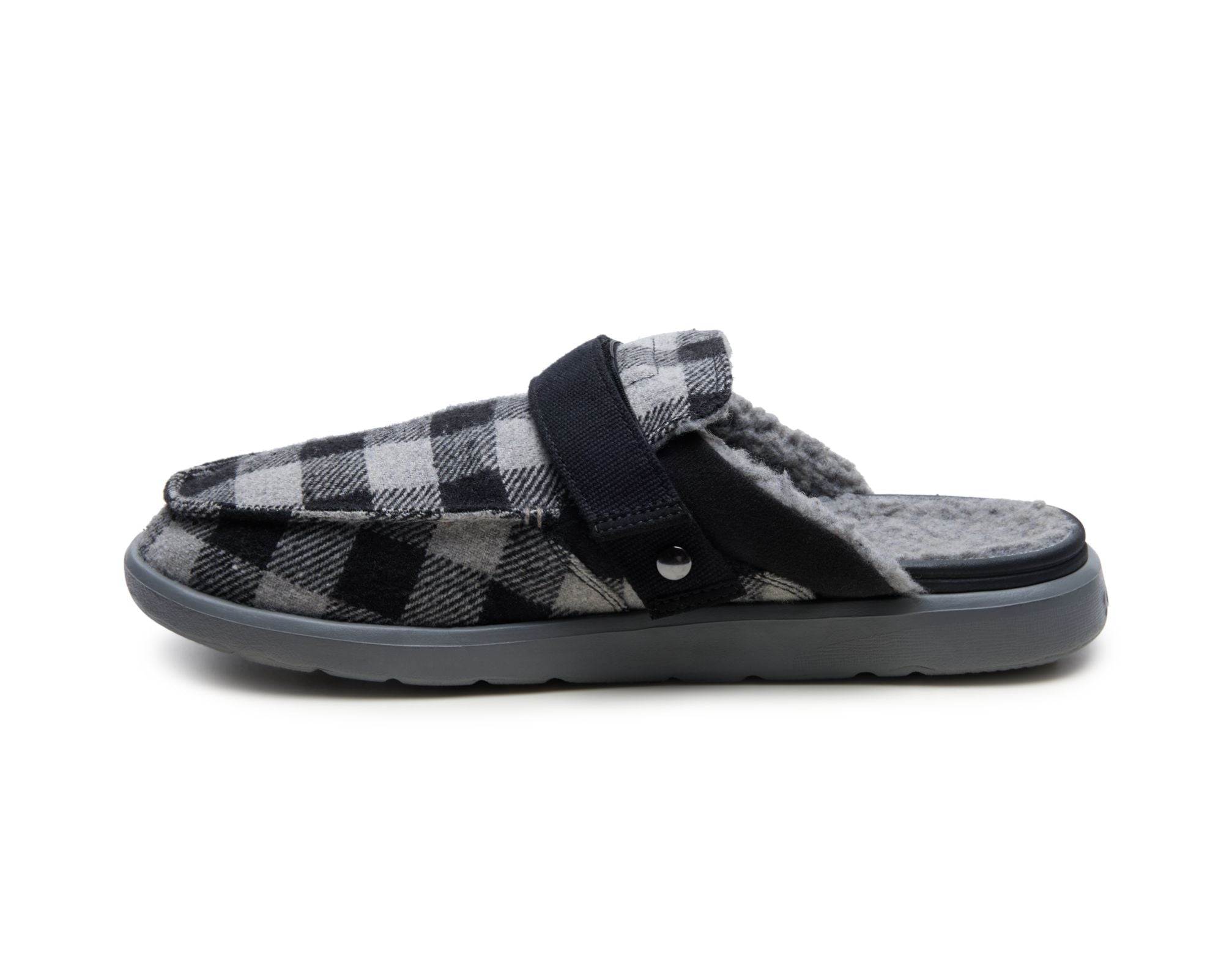 Sanuk Happy Hour Lite mocassini uomo Black Grey flanella sherpa