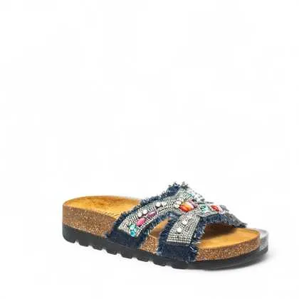 Cinzia Soft ciabatta donna tessuto blue jeans fondo gomma