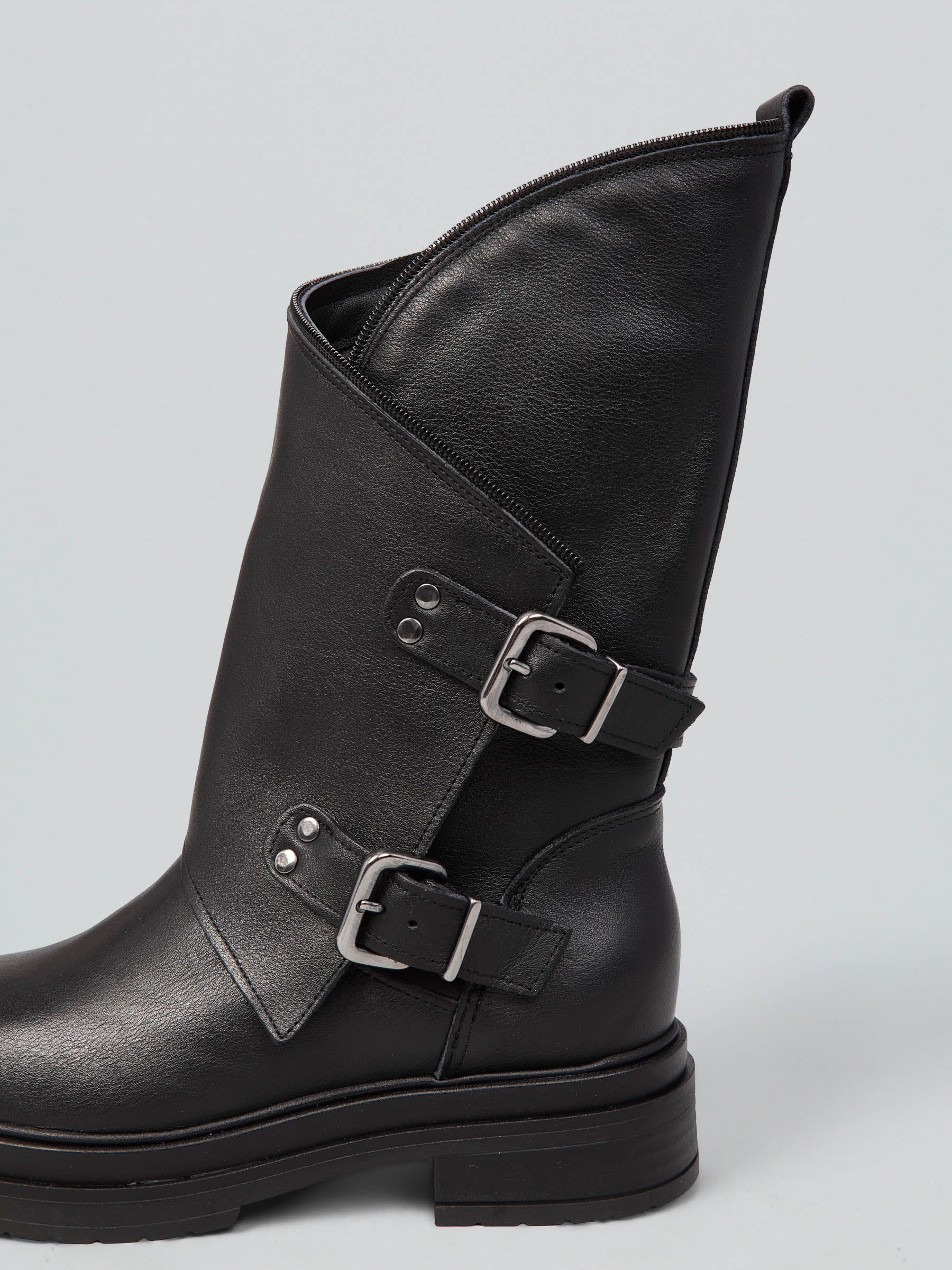 Ovyè Stivali con Tacco Stivali Pelle Neri Zip Tacco 3 cm