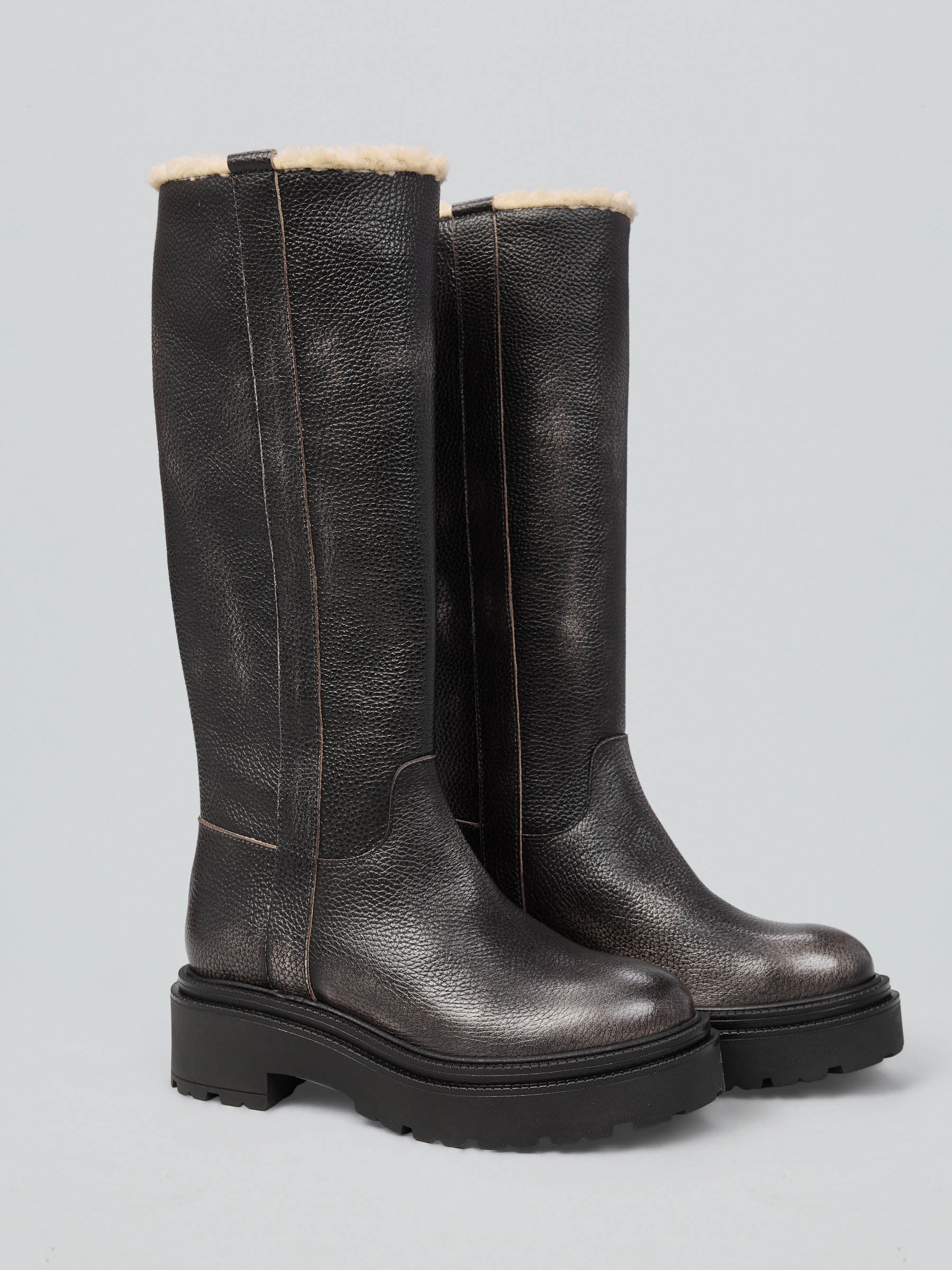 Ovyè Stivali in pelle stivali fumo tacco 5 cm teddy