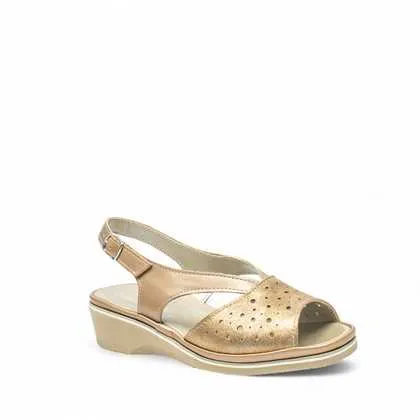 Cinzia Soft sandalo donna pelle oro zeppa fondo gomma