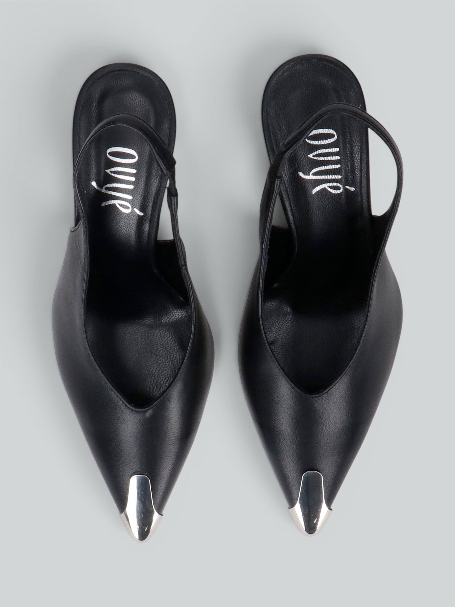 Ovyè Slingback in pelle slingback nero tacco 8 cm