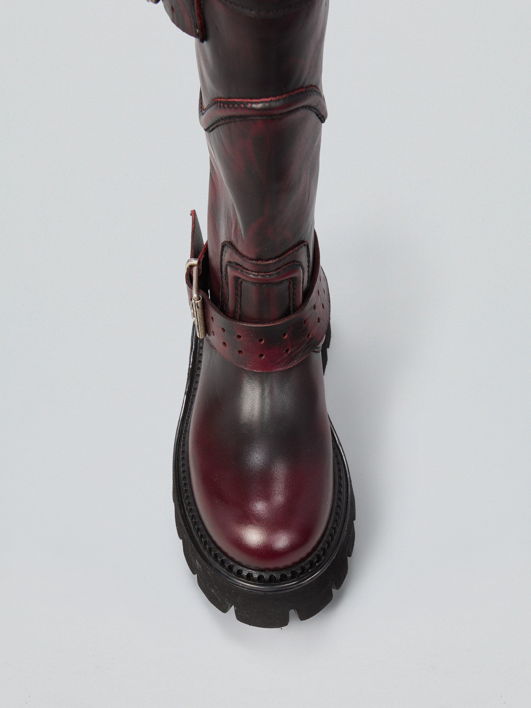 Ovyè Stivali con tacco biker pelle anfibi bordeaux tacco 5 cm