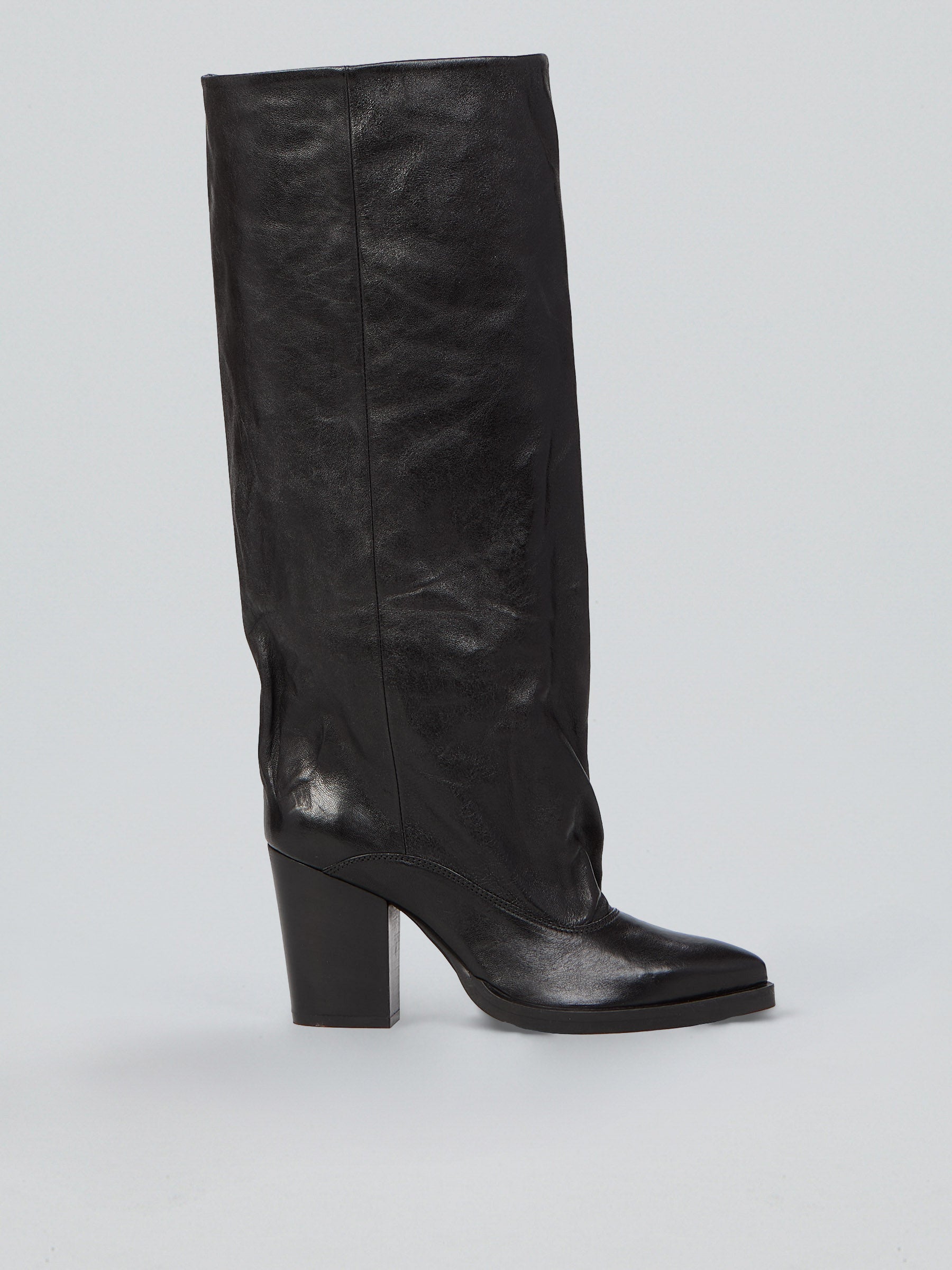Ovyè Stivali pelle nera tacco 8 cm