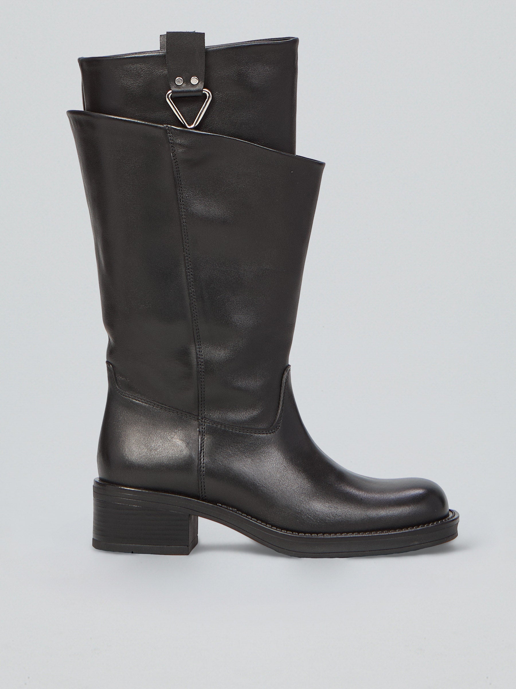 Ovyè Stivali con tacco pelle neri metallo tacco 5 cm