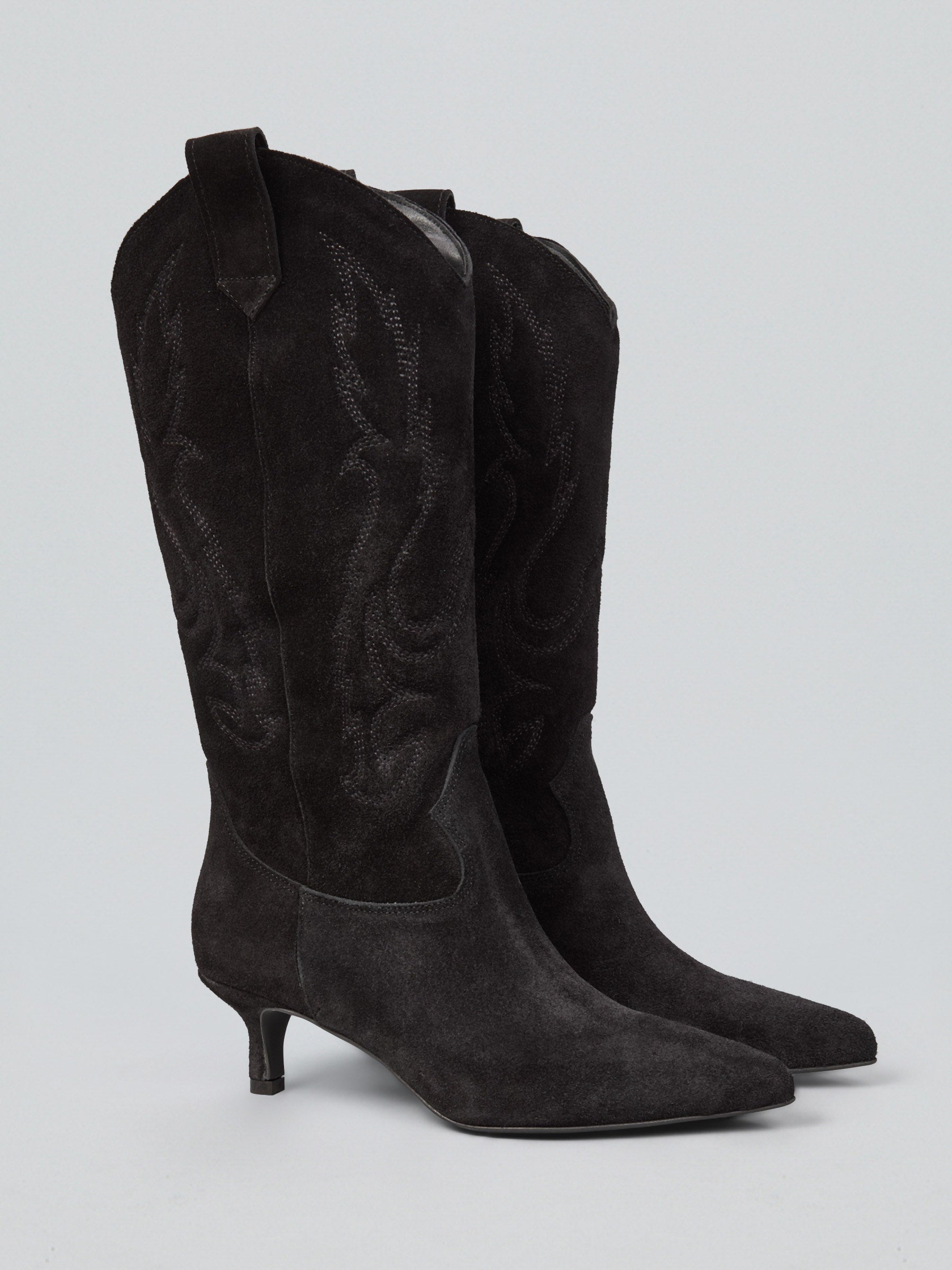 Ovyè Stivali in Camoscio Nero con Ricami Tacco 5 cm