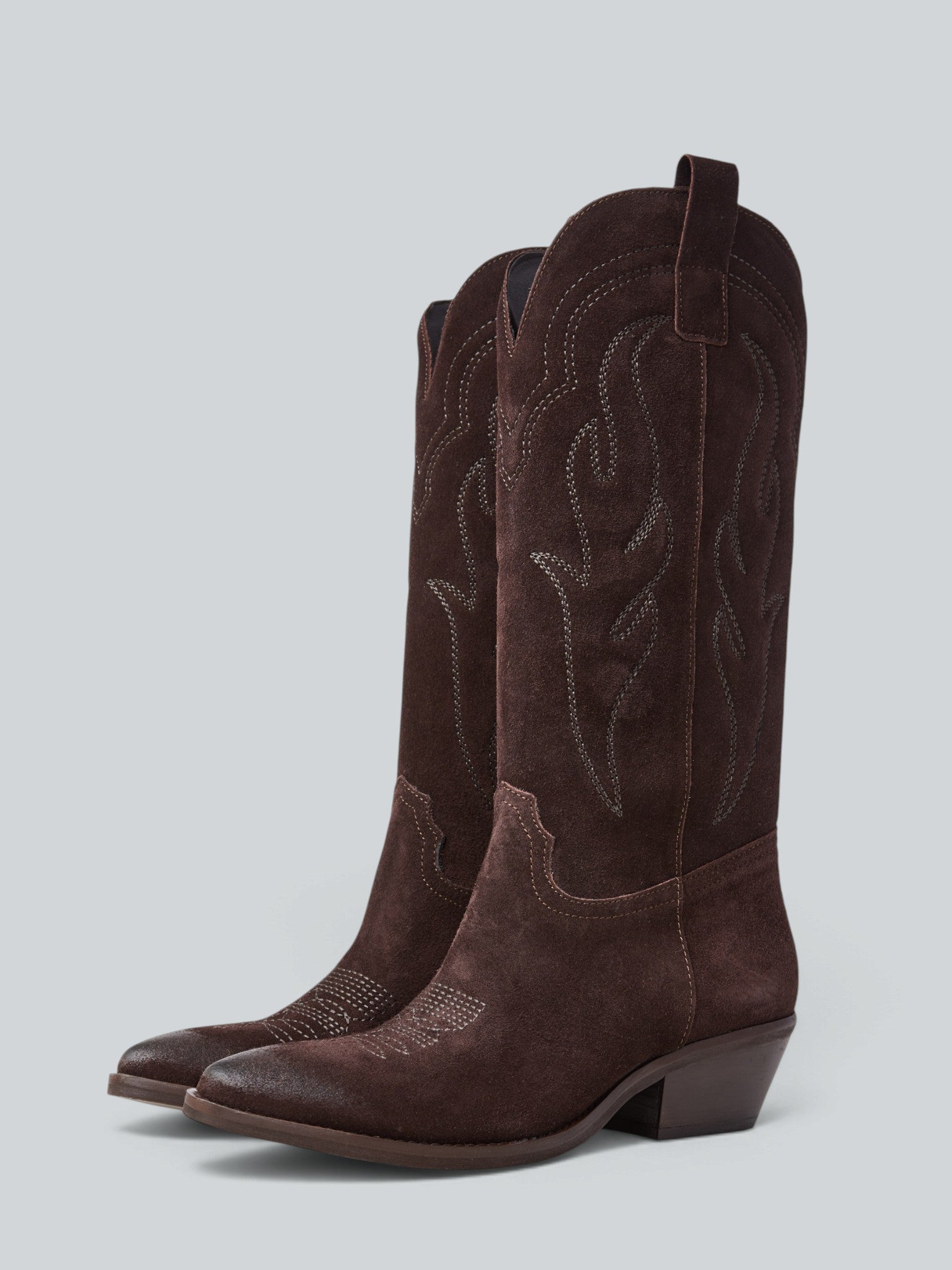 Ovyè Texani camoscio marrone ricamati 5 cm