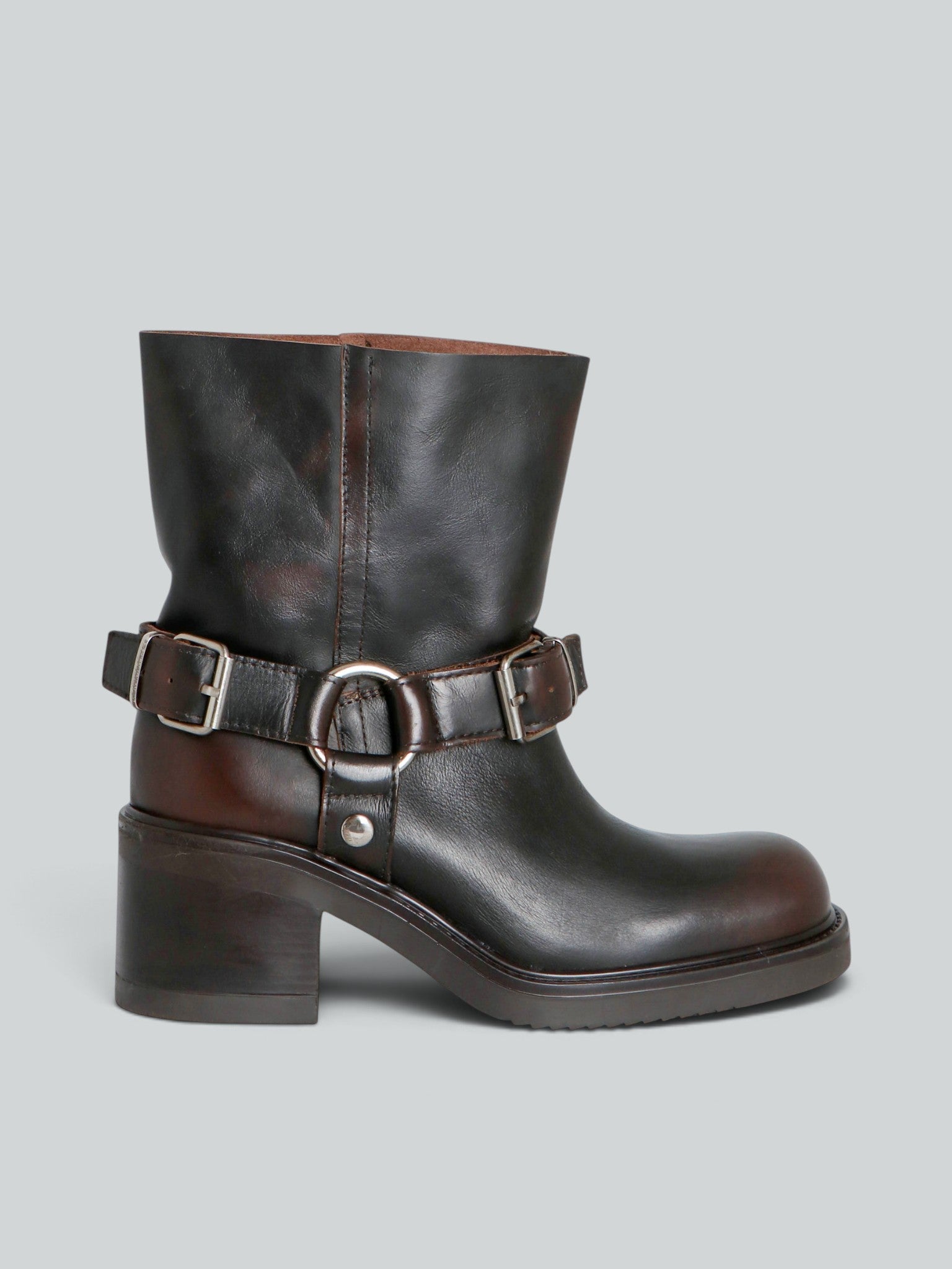 Ovyè Stivaletti pelle biker moro tacco 6 cm 38