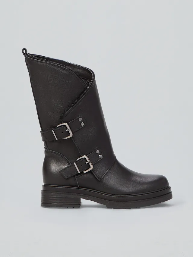 Ovyè Stivali con Tacco Stivali Pelle Neri Zip Tacco 3 cm
