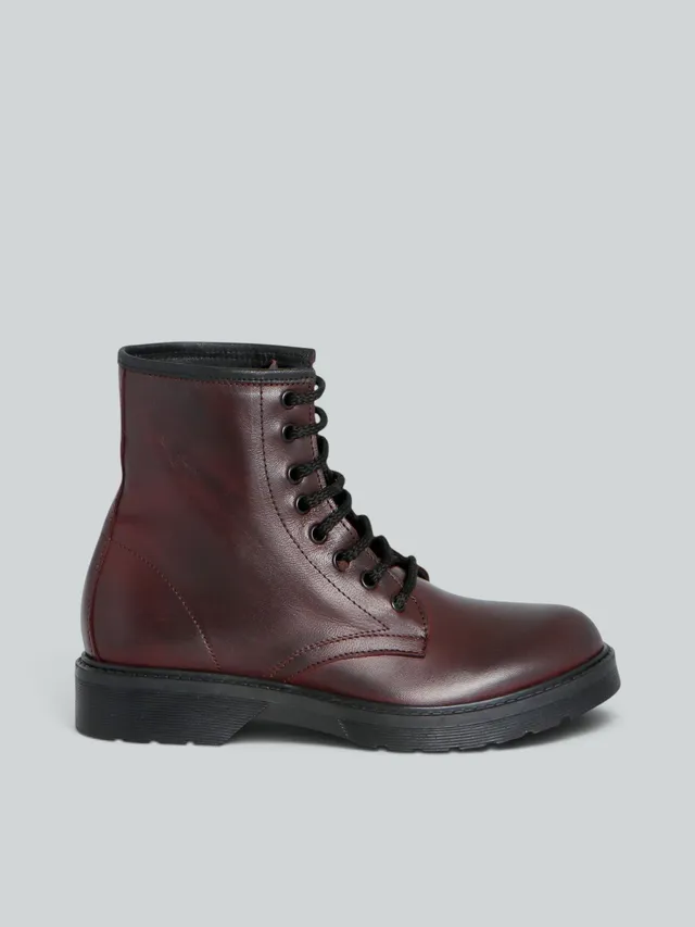 Ovyè Stivali con tacco Anfibi in pelle bordo tacco 3 cm
