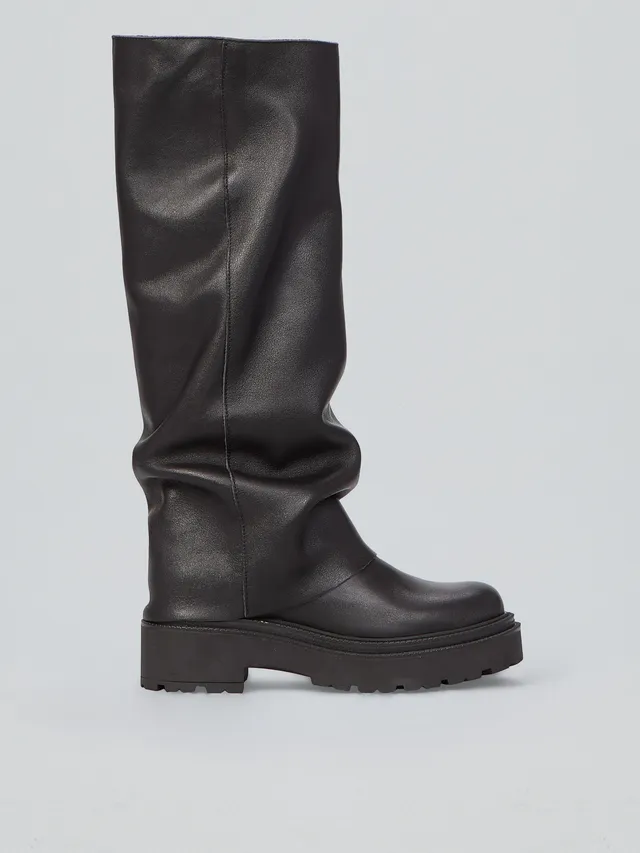 Ovyè Stivali con tacco pelle nera arricciati tacco 5 cm taglia 37
