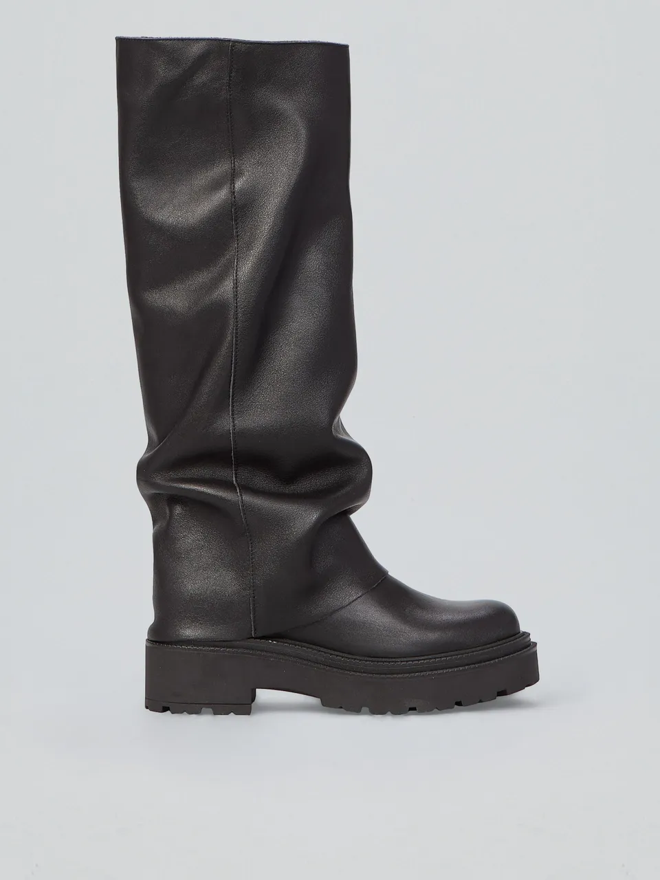 Ovyè Stivali con tacco pelle nera arricciati tacco 5 cm taglia 37