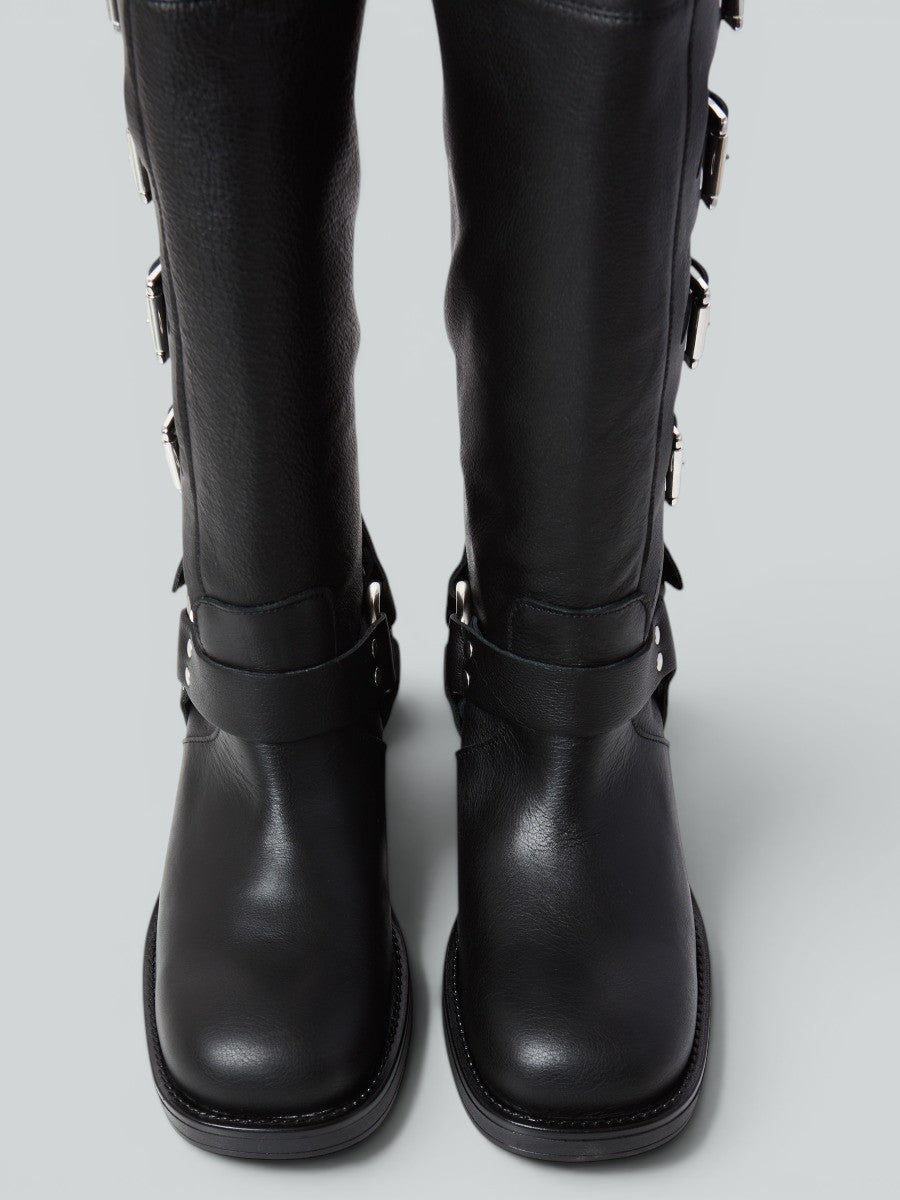 Ovyè Biker pelle neri fibbie tacco 5 cm