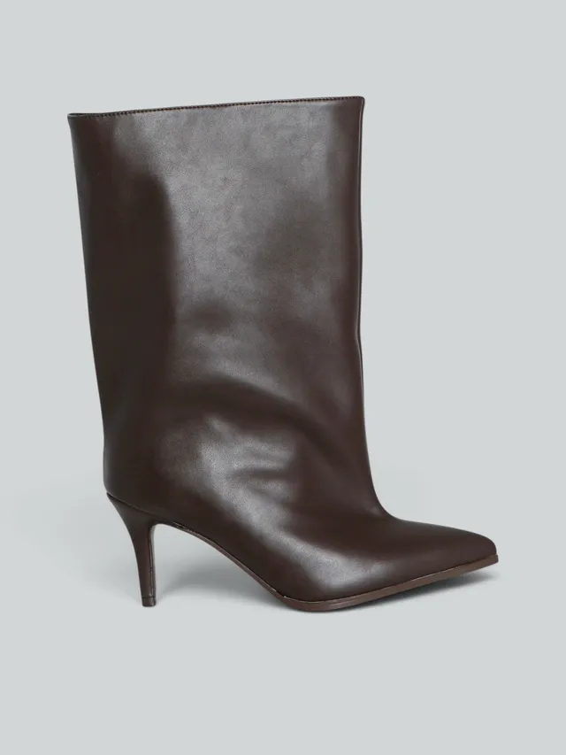 Ovyè Stivali ecopelle caffè tacco 7 cm taglia 38