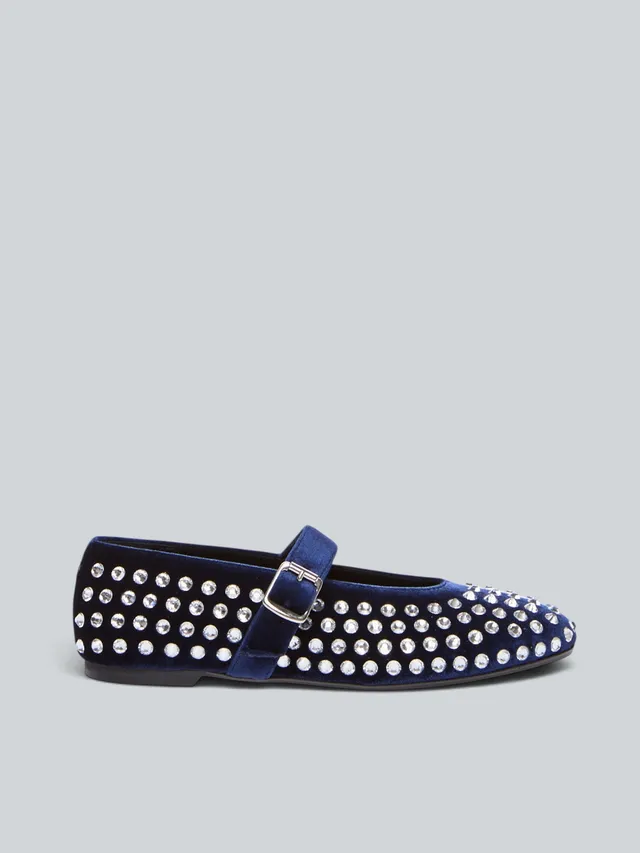 Ovyè Mary Jane velluto blu ballerine strass 1 cm