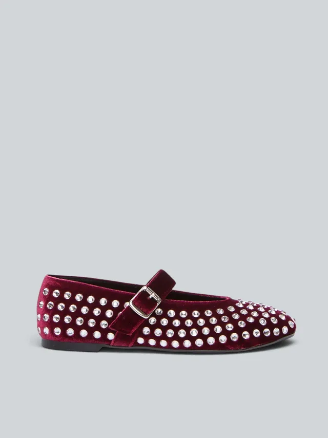 Ovyè Ballerine Mary Jane velluto bordeaux strass