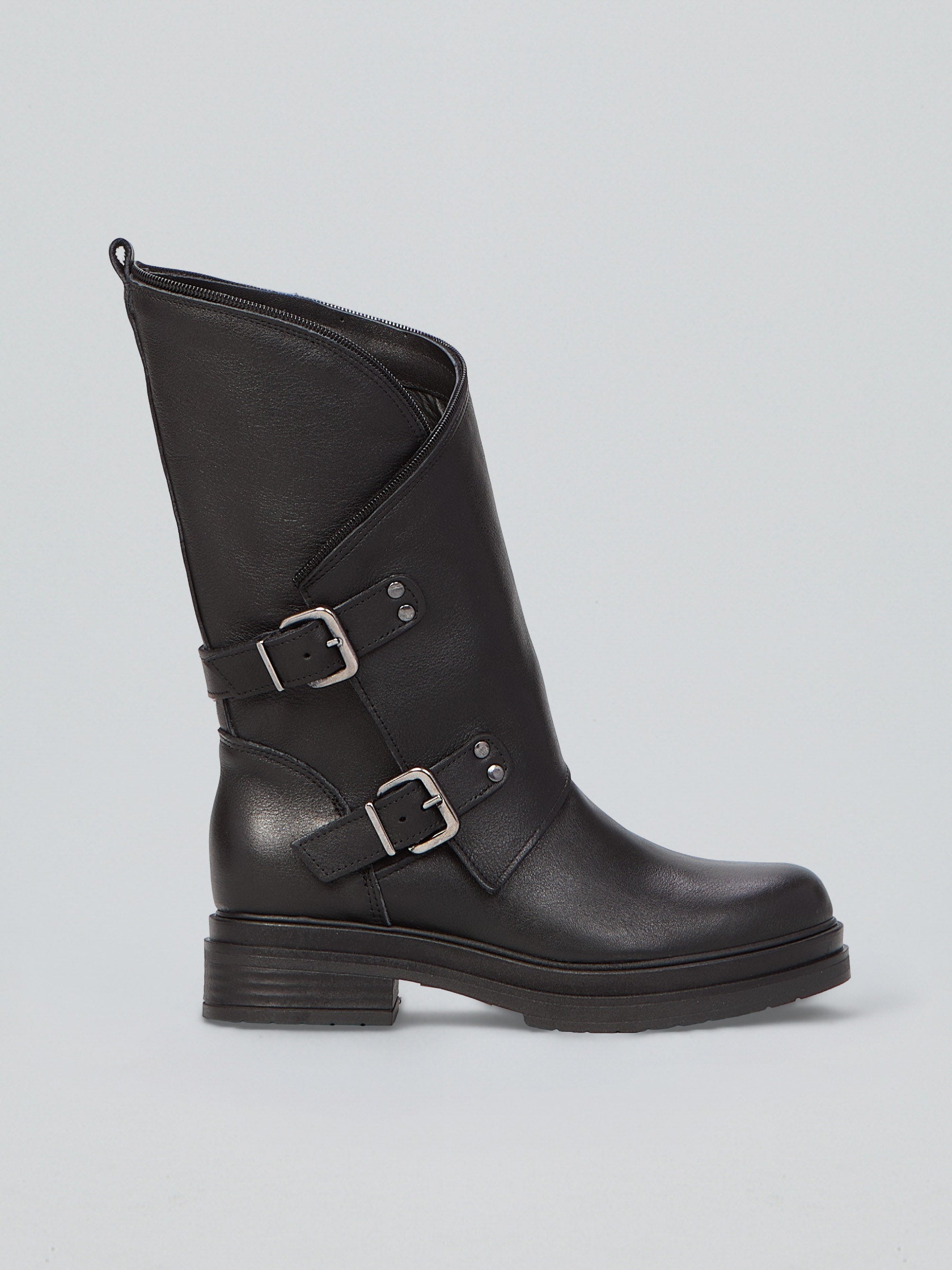 Ovyè Stivali con Tacco Stivali Pelle Neri Zip Tacco 3 cm