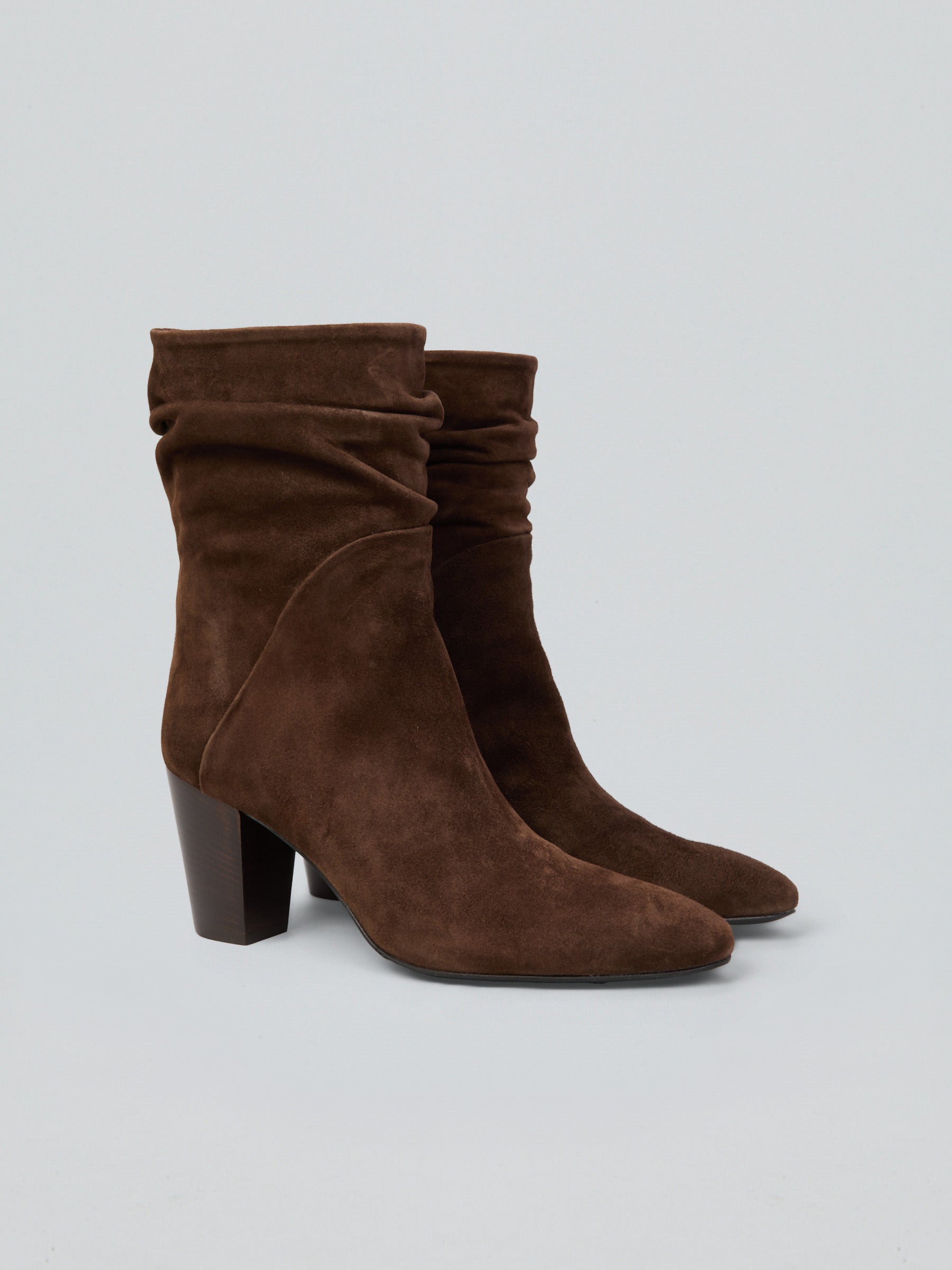 Ovyè Stivali con tacco stivaletti camoscio moro tacco 8cm