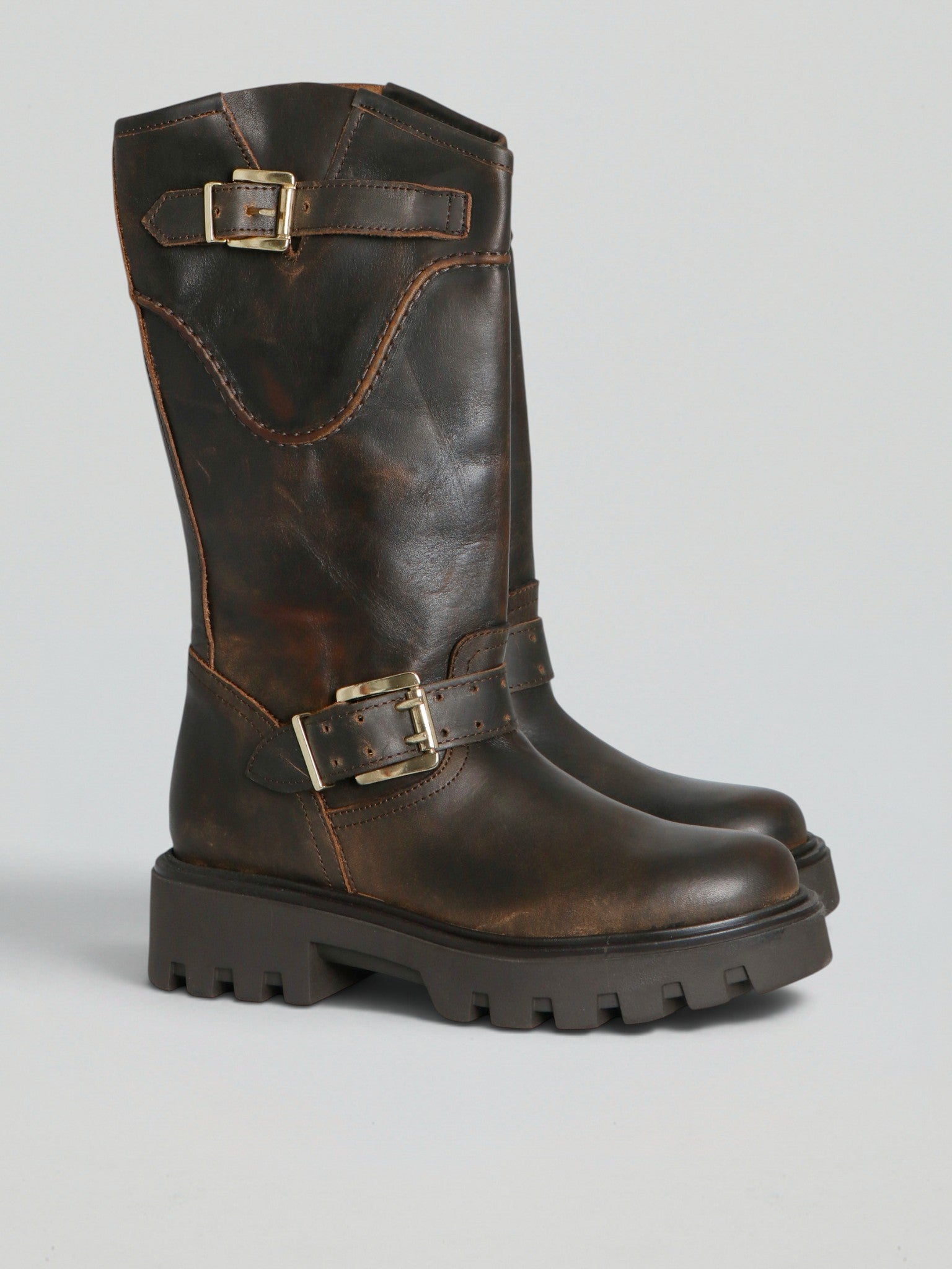 Ovyè Stivali con tacco Biker in pelle moro tacco 5 cm