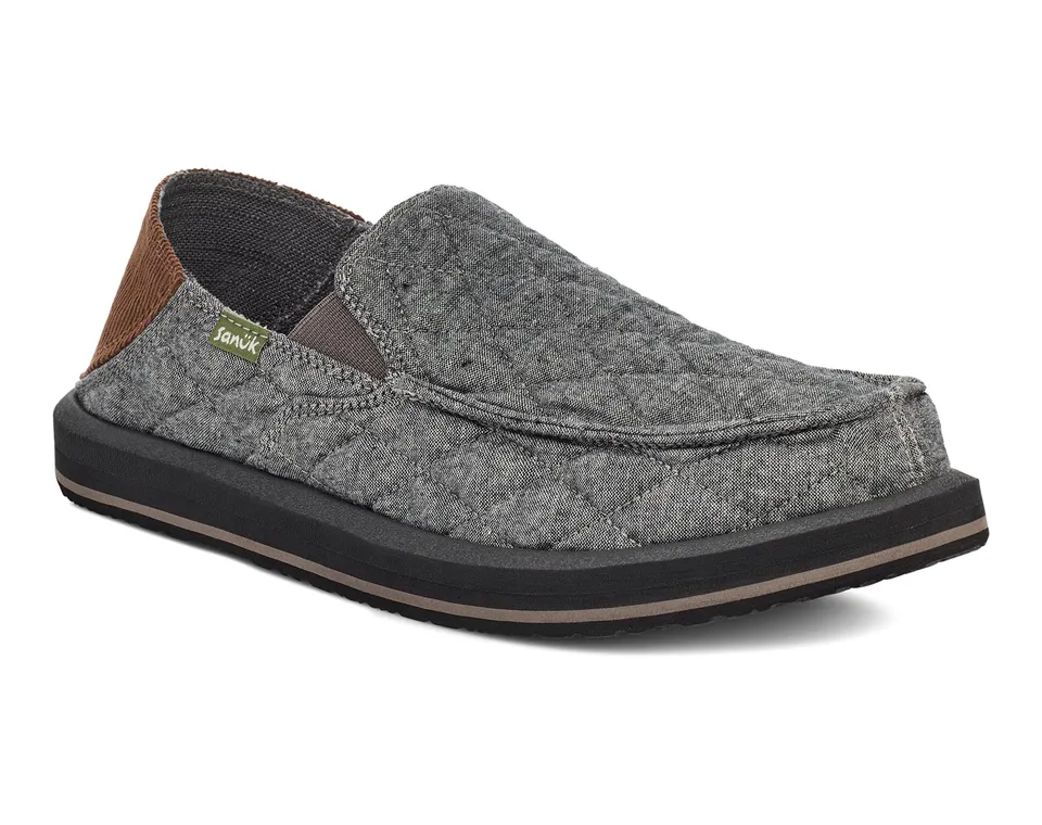 Sanuk Donny Quilted mocassini uomo Charcoal in cotone