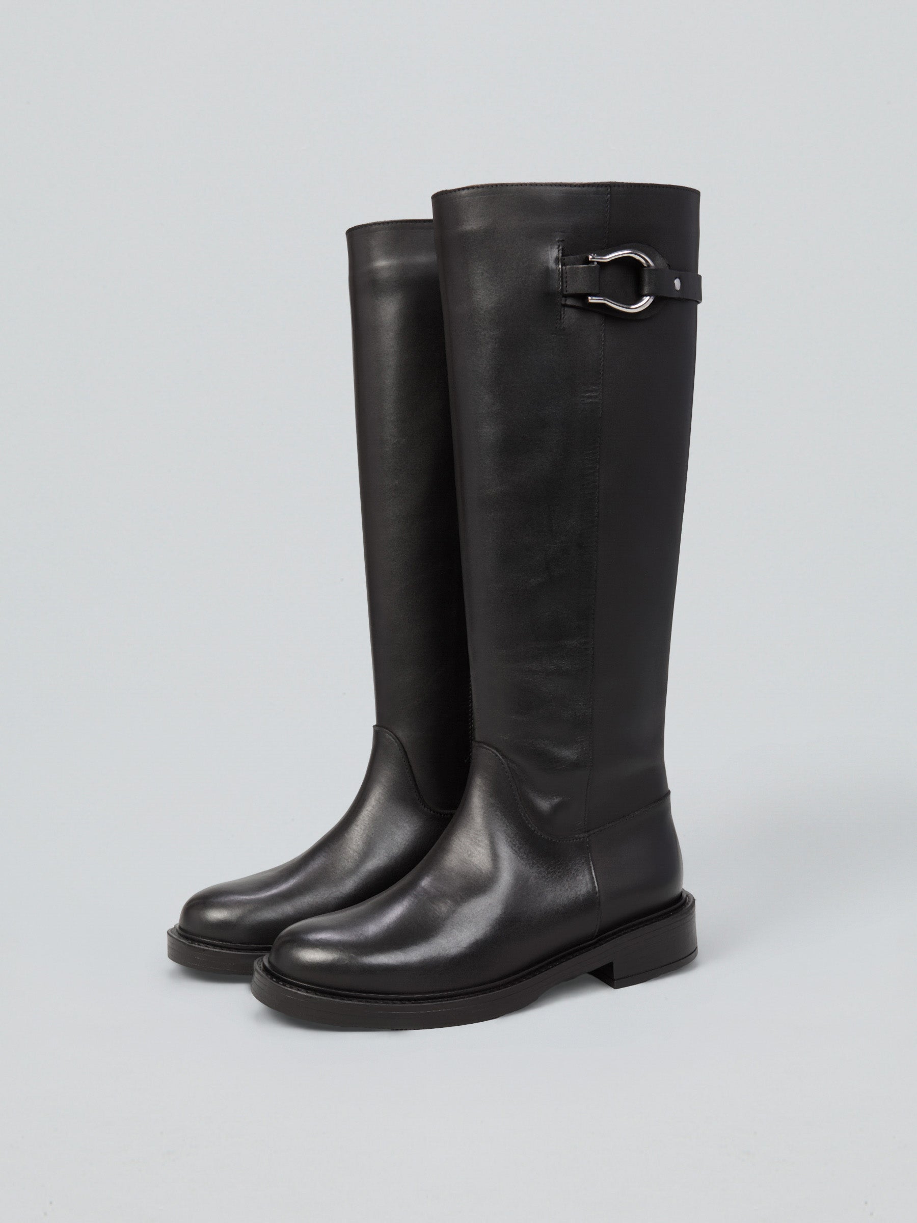 Ovyè Stivali con tacco pelle nera fibbia tacco 3 cm taglia 38