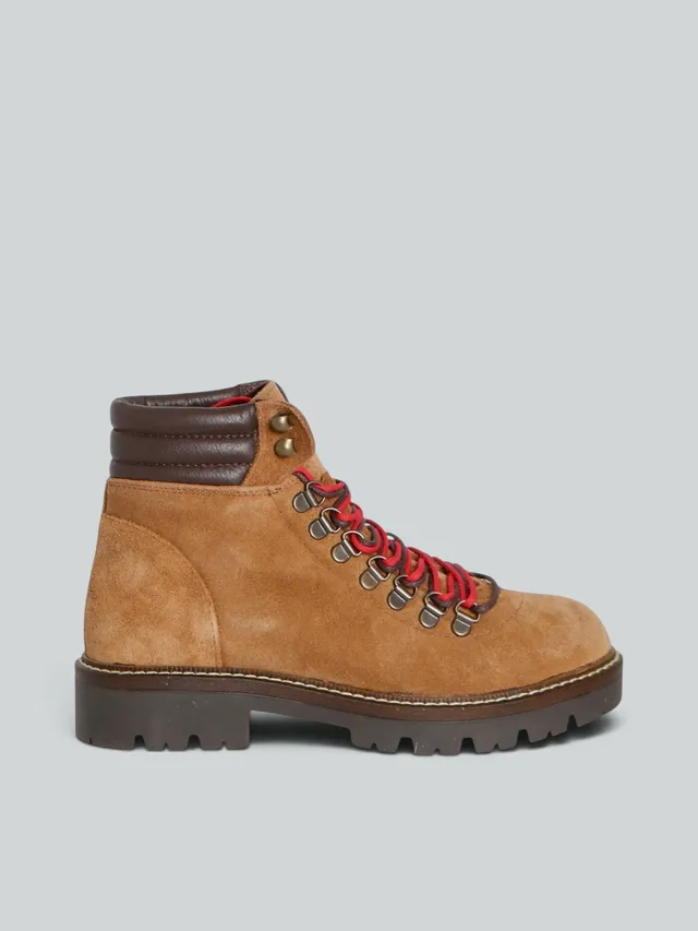Ovyè Stivali con tacco stivaletti camoscio stringati cognac tacco 3 cm