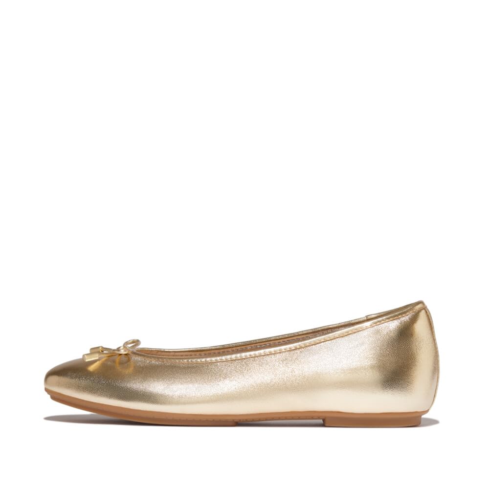 FitFlop Delicato Bow Soft Metallic-Leather Ballerine Argento