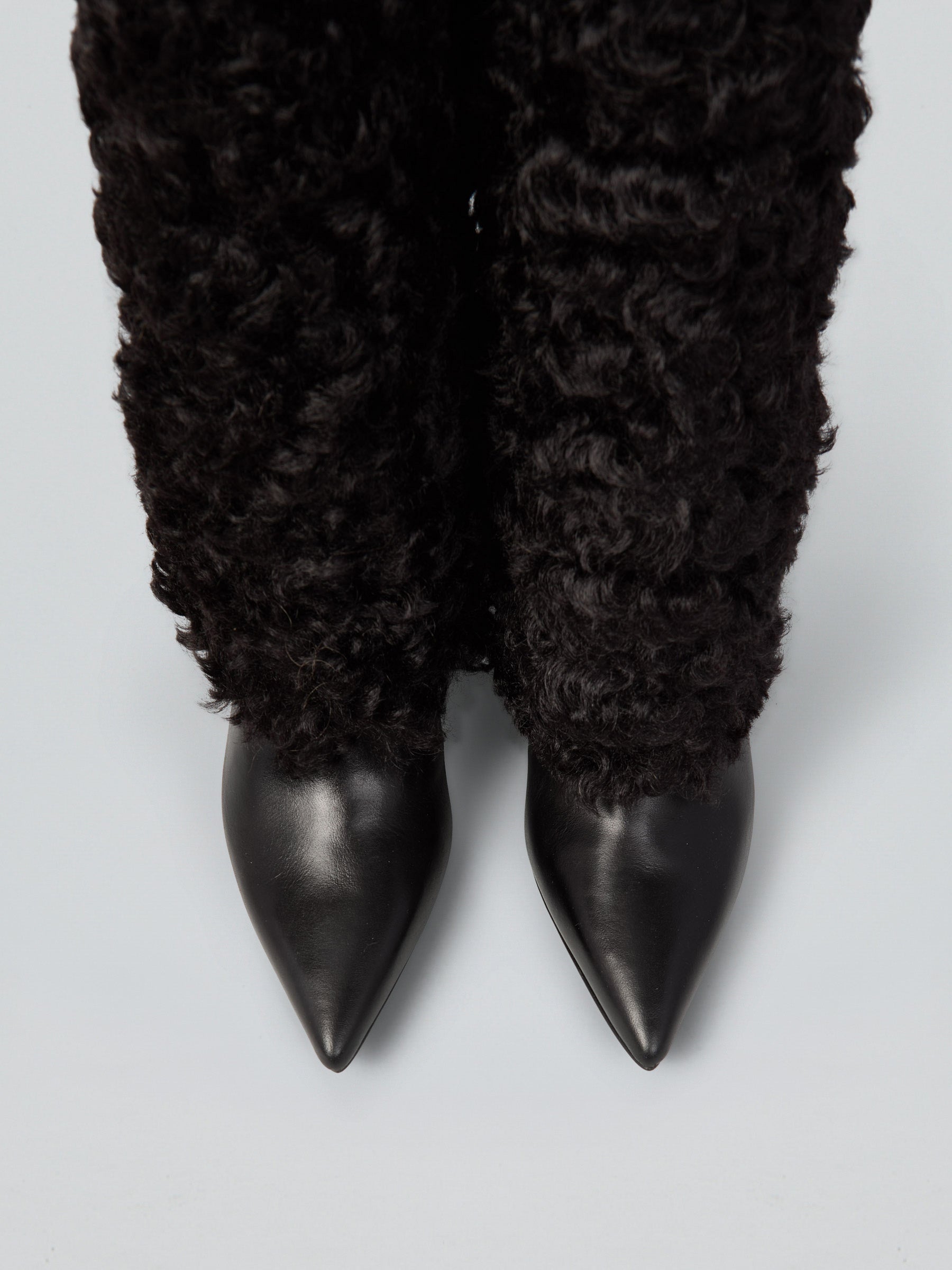 Ovyè Stivali con tacco pelle ecopelliccia nero 9 cm 38