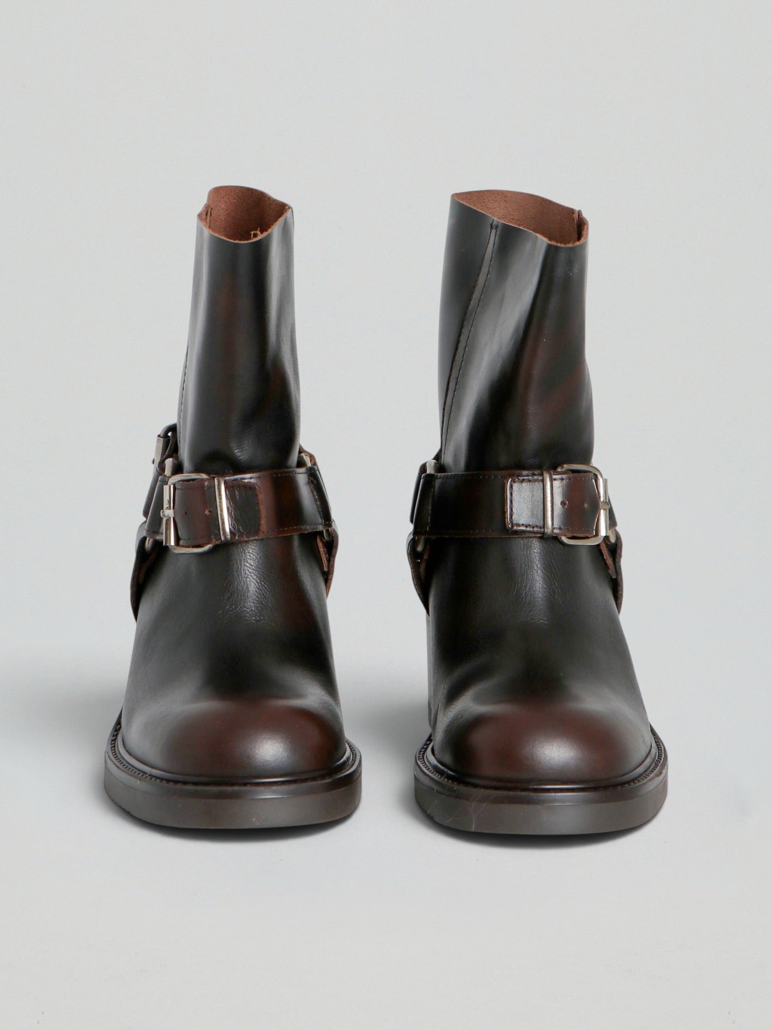 Ovyè Stivaletti pelle biker moro tacco 6 cm 38
