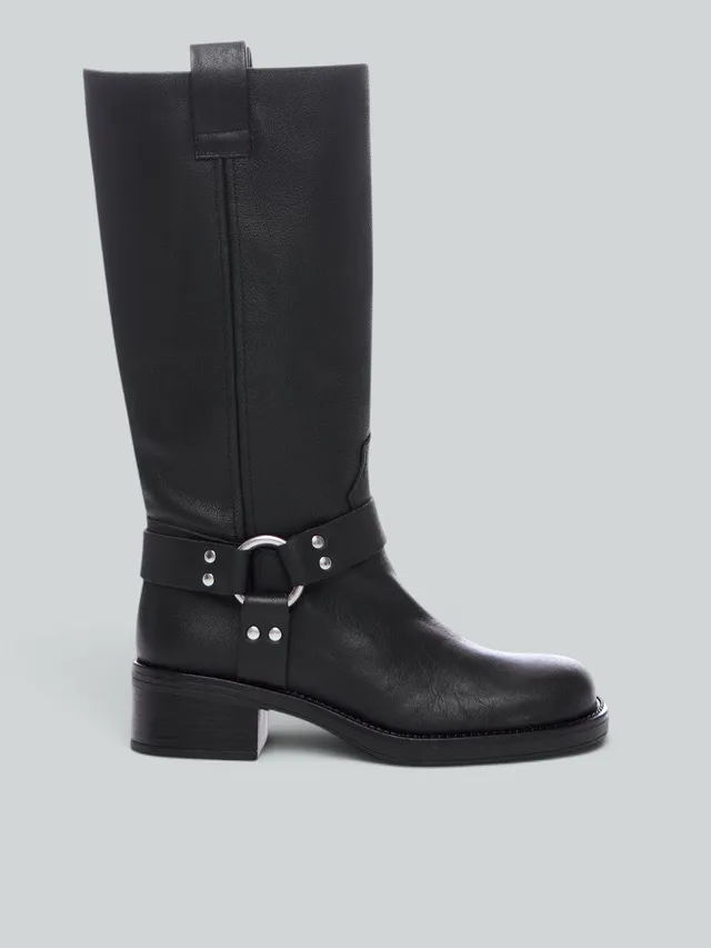 Ovye Stivali con tacco Biker pelle neri polpaccio