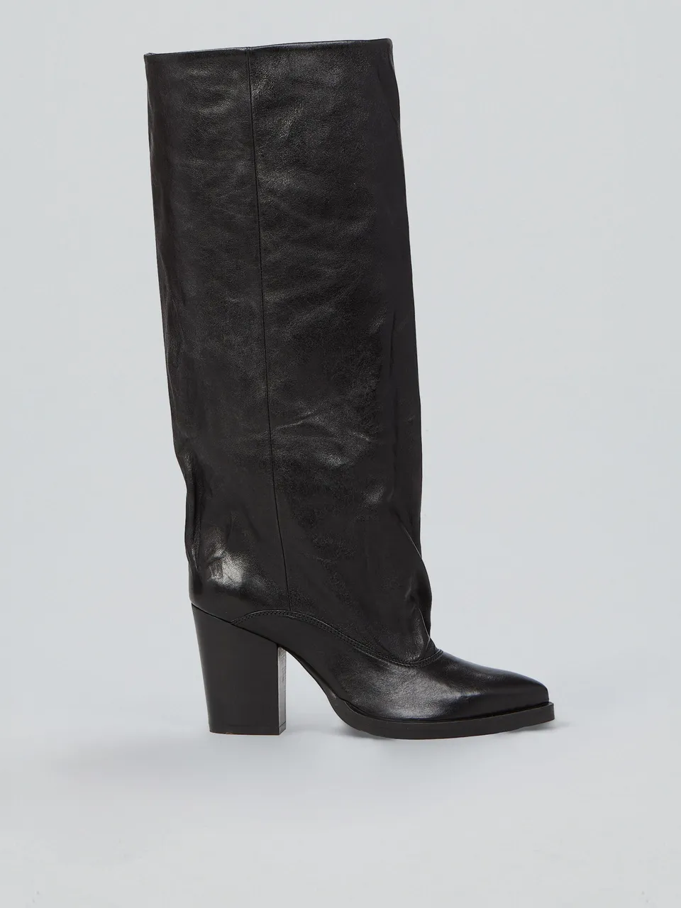 Ovyè Stivali pelle nera tacco 8 cm