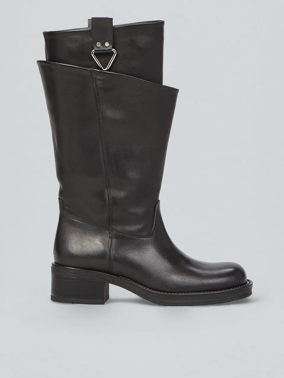 Ovyè Stivali con tacco pelle neri metallo tacco 5 cm