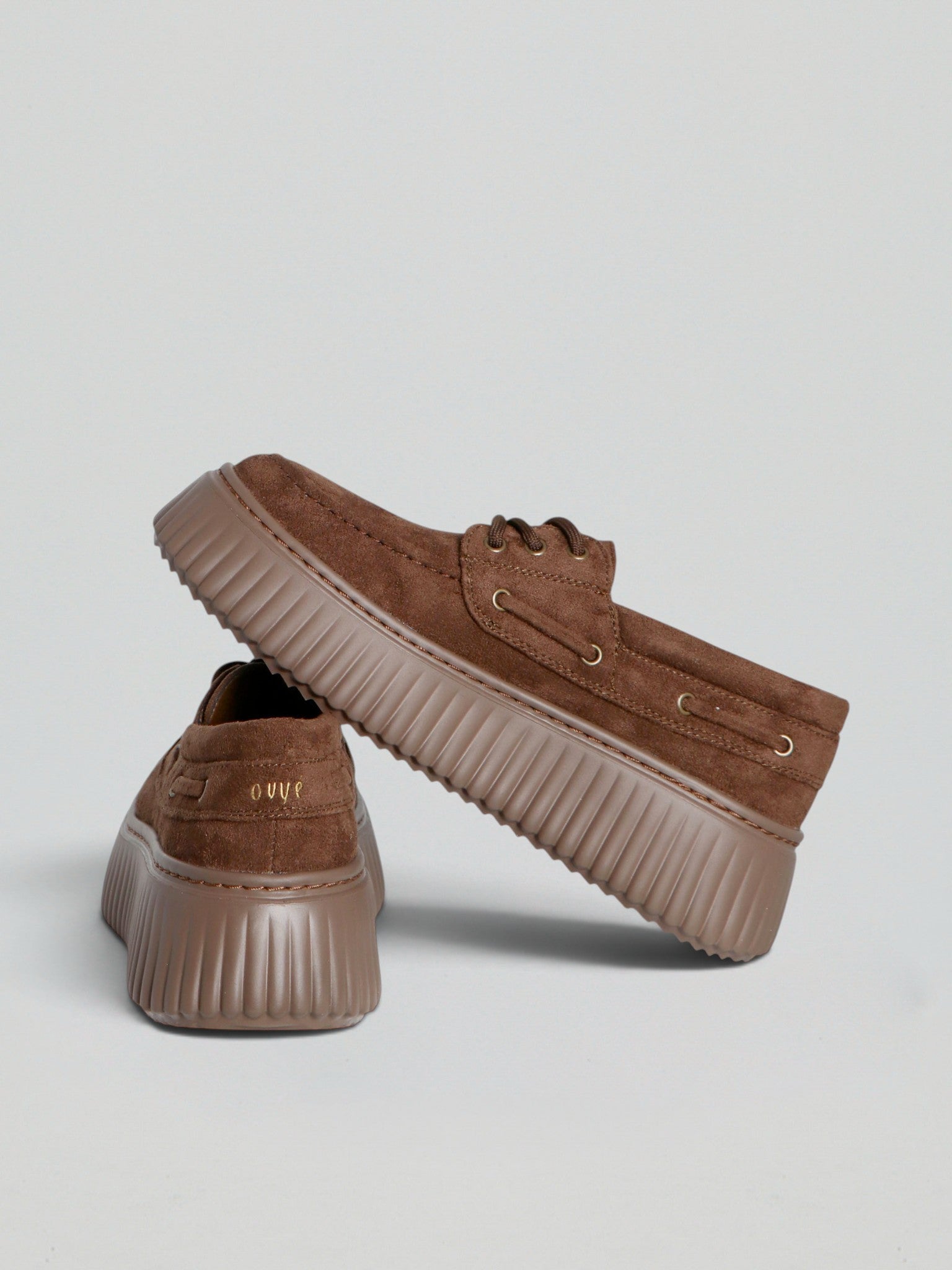 Ovyè Stringate con platform sneakers brown microfibra tacco 5 cm
